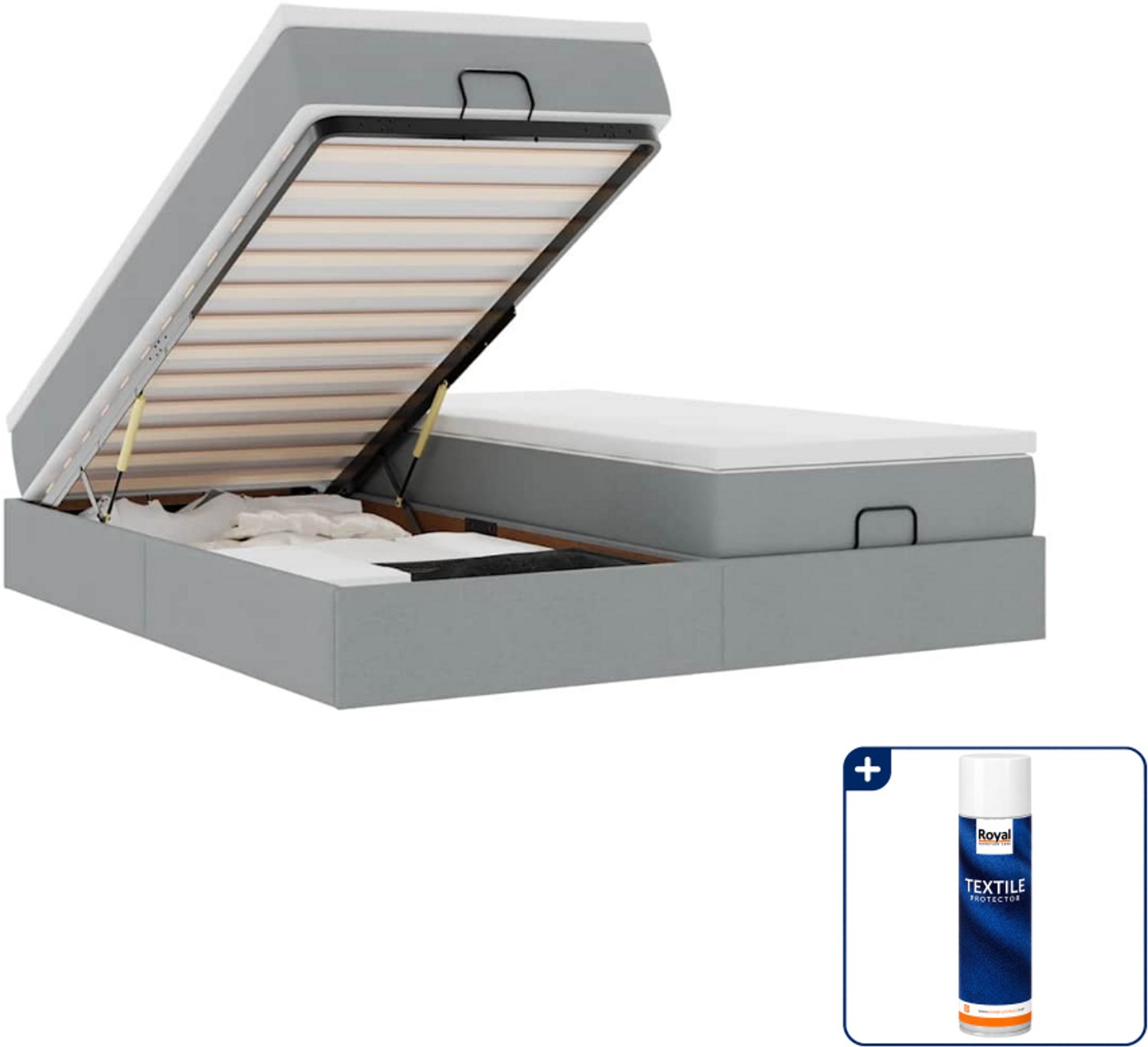 vidaXL Kingsize ottoman bed met matrassen - 180 x 200 cm - lichtgrijs - Inclusief textielbeschermer 500 ml Zwart