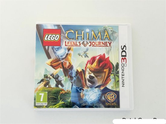 Nintendo 3DS-spel LEGO Legends of Chima Laval's Journey met actiefiguur en PEGI 7-leeftijdsclassificatie.