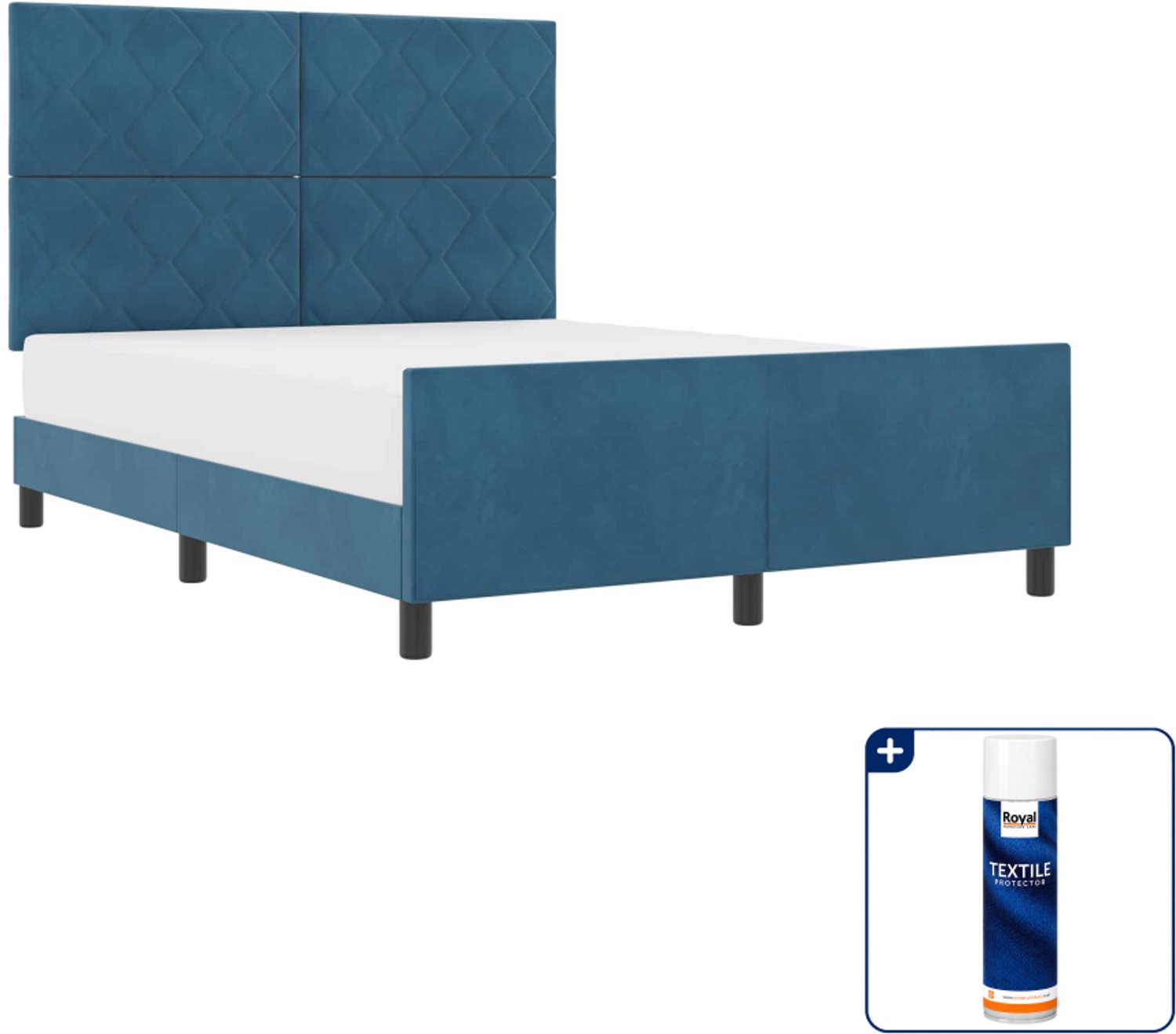 vidaXL boxspringbed - 140 x 190 cm - fluweel - donkerblauw - Inclusief textielbeschermer 500 ml Zwart