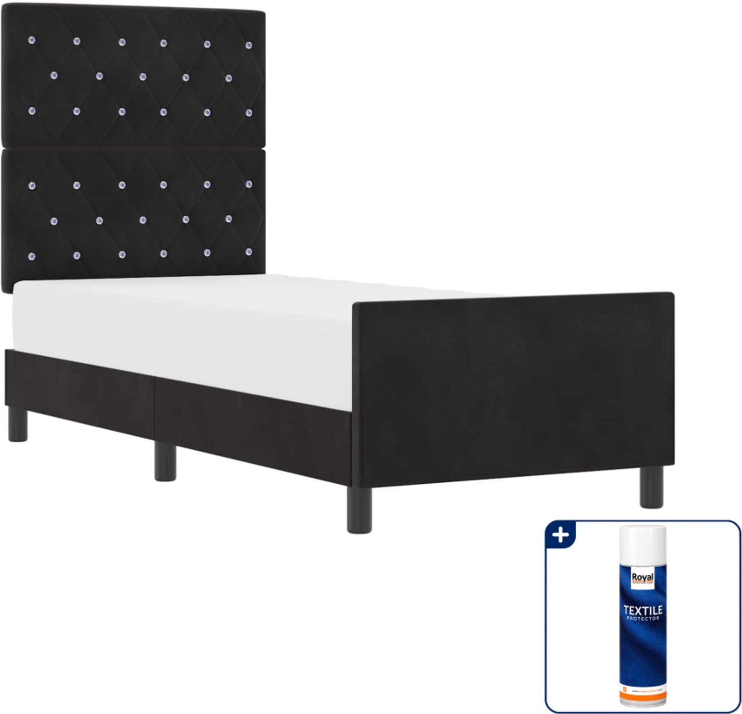 vidaXL Boxspringbed - 80 x 200 cm - fluweel - zwart - Inclusief textielbeschermer 500 ml Lichtgrijs