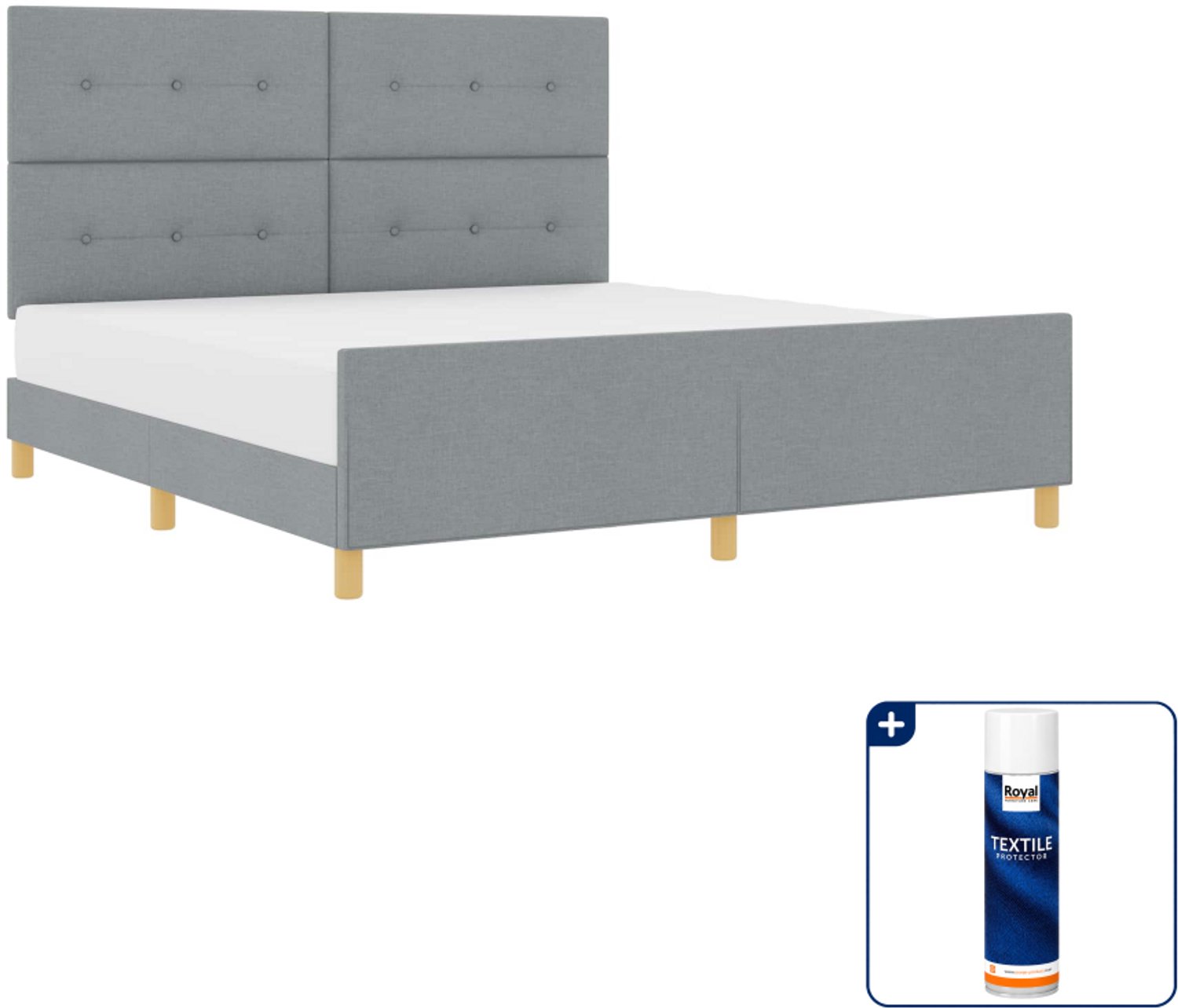 vidaXL Kingsize bedframe 180 x 200 cm - lichtgrijs - Inclusief textielbeschermer 500 ml Bruin