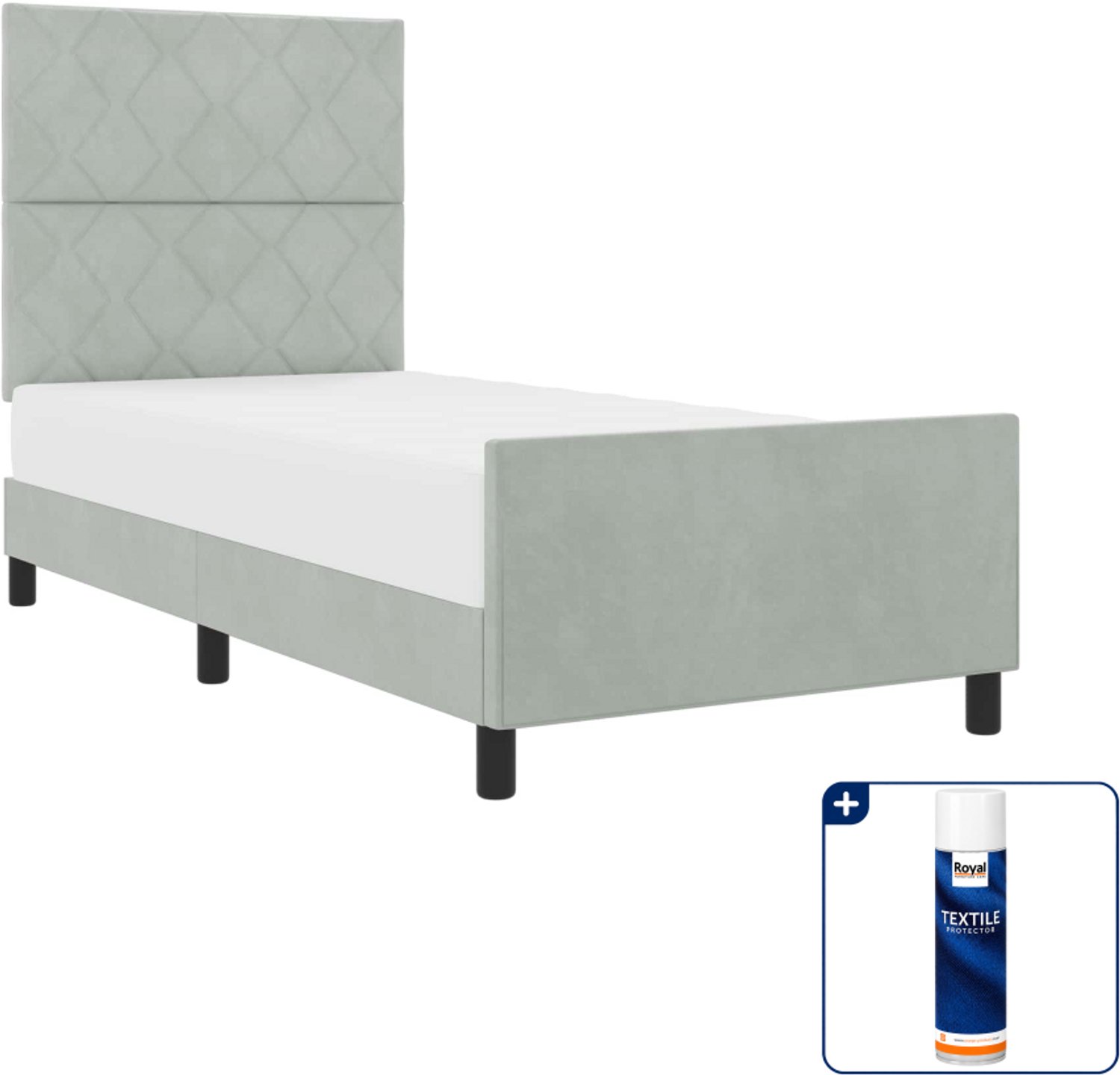 vidaXL boxspringbed - 90 x 200 cm - fluweel - lichtgrijs - Inclusief textielbeschermer 500 ml Zwart