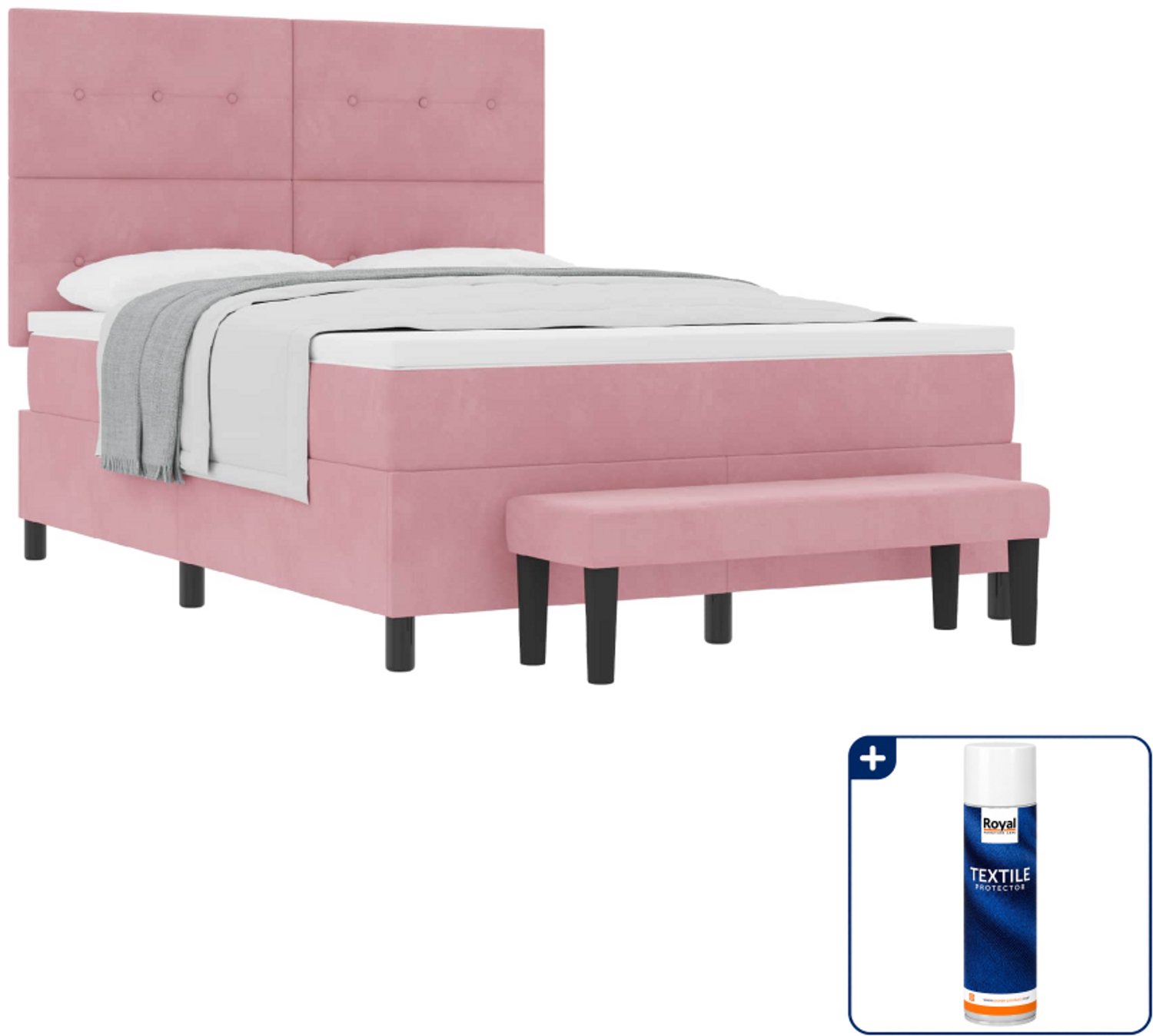 vidaXL Boxspring bed - 140 x 190 cm - fluweel - roze - Inclusief textielbeschermer 500 ml