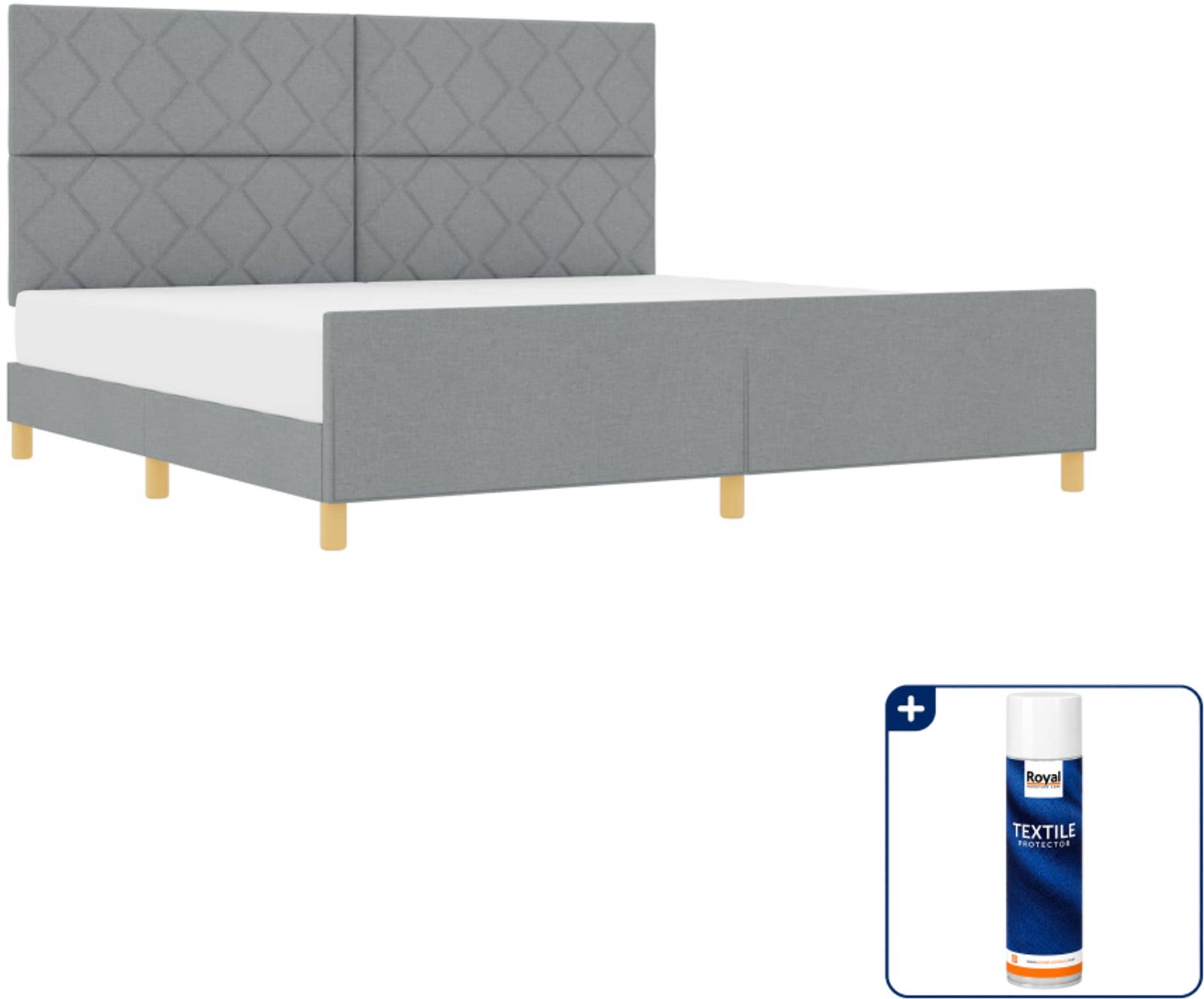 vidaXL Bedframe - 200 x 200 cm - stof - lichtgrijs - Inclusief textielbeschermer 500 ml Zwart