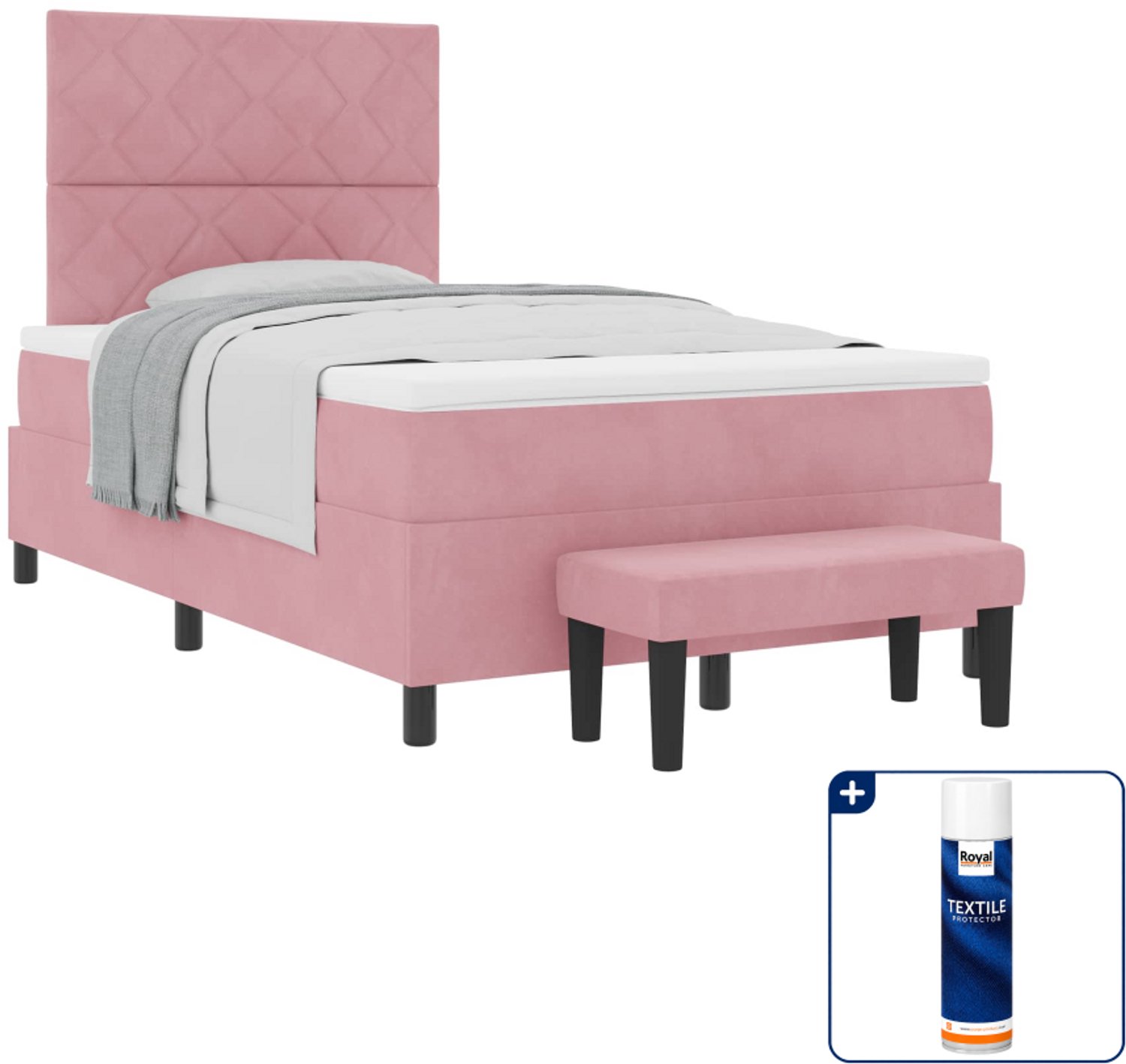 vidaXL Boxspringbed - 120 x 190 cm - fluweel - roze - Inclusief textielbeschermer 500 ml