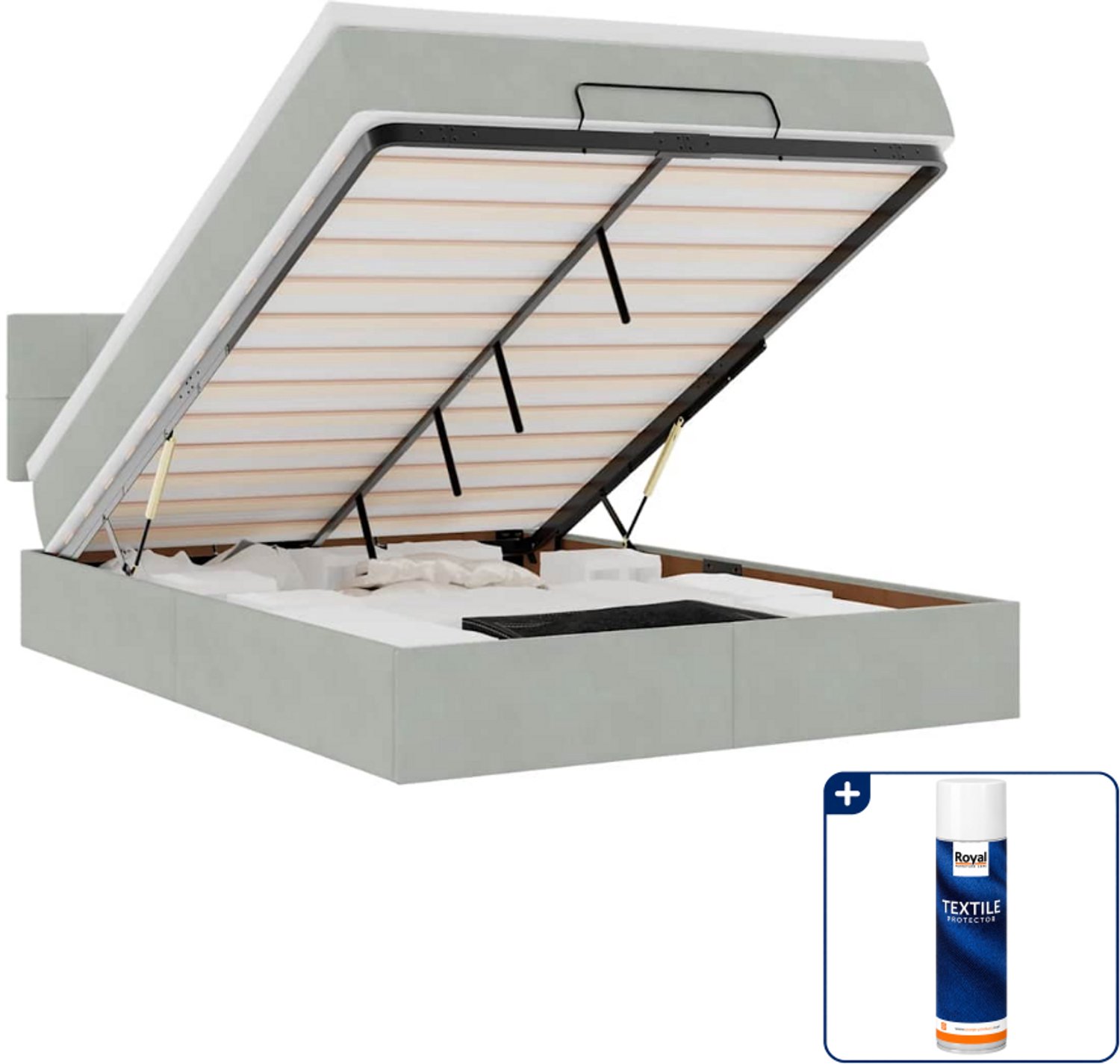 vidaXL ottoman bed met matras en LED - 140 x 190 cm - lichtgrijs - Inclusief textielbeschermer 500 ml Zwart