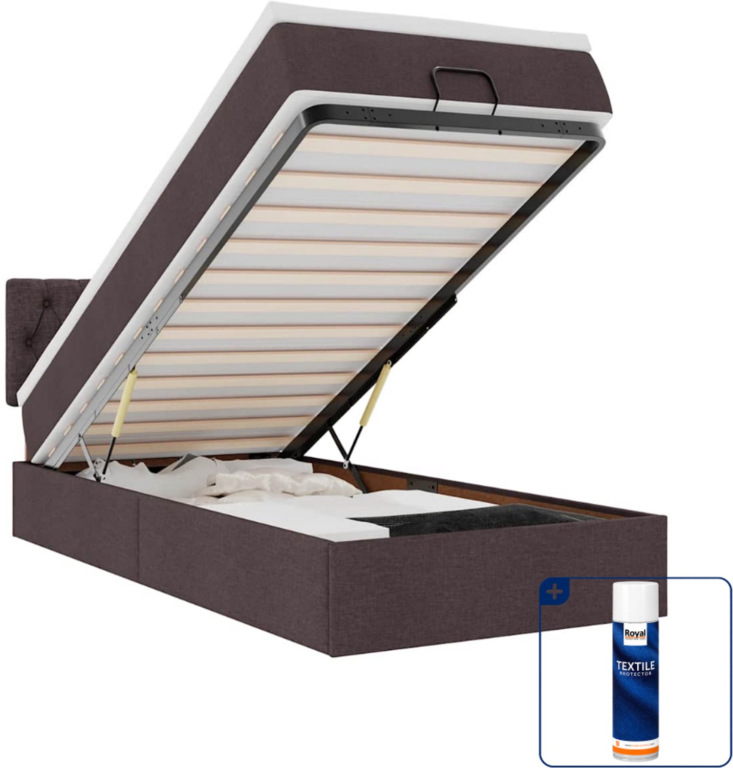 vidaXL ottoman bed - 100 x 200 cm - stof - donkerbruin - Inclusief textielbeschermer 500 ml Grijs