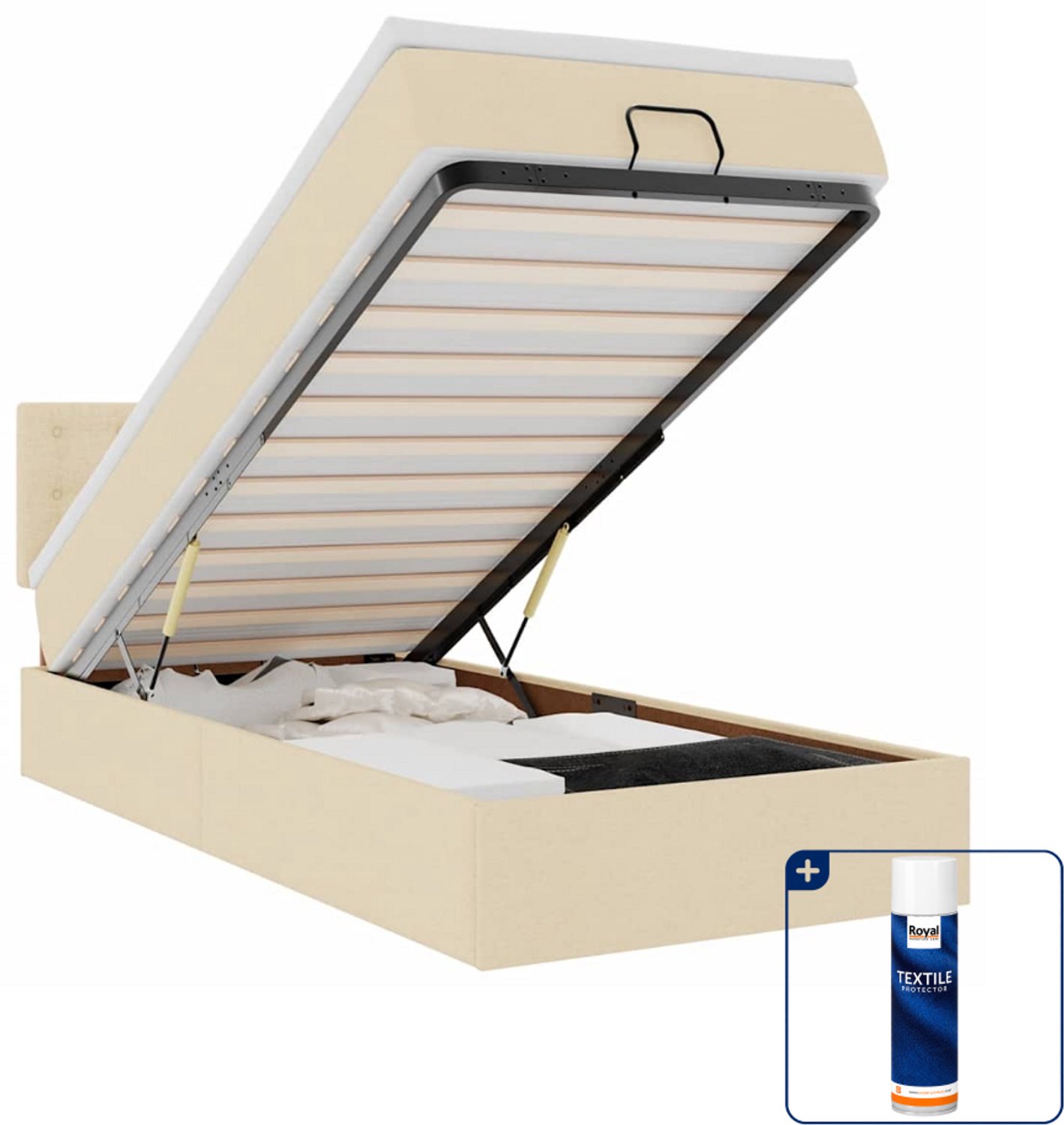 vidaXL ottoman bed - 100 x 200 cm - stof - crèmekleurig - Inclusief textielbeschermer 500 ml Bruin
