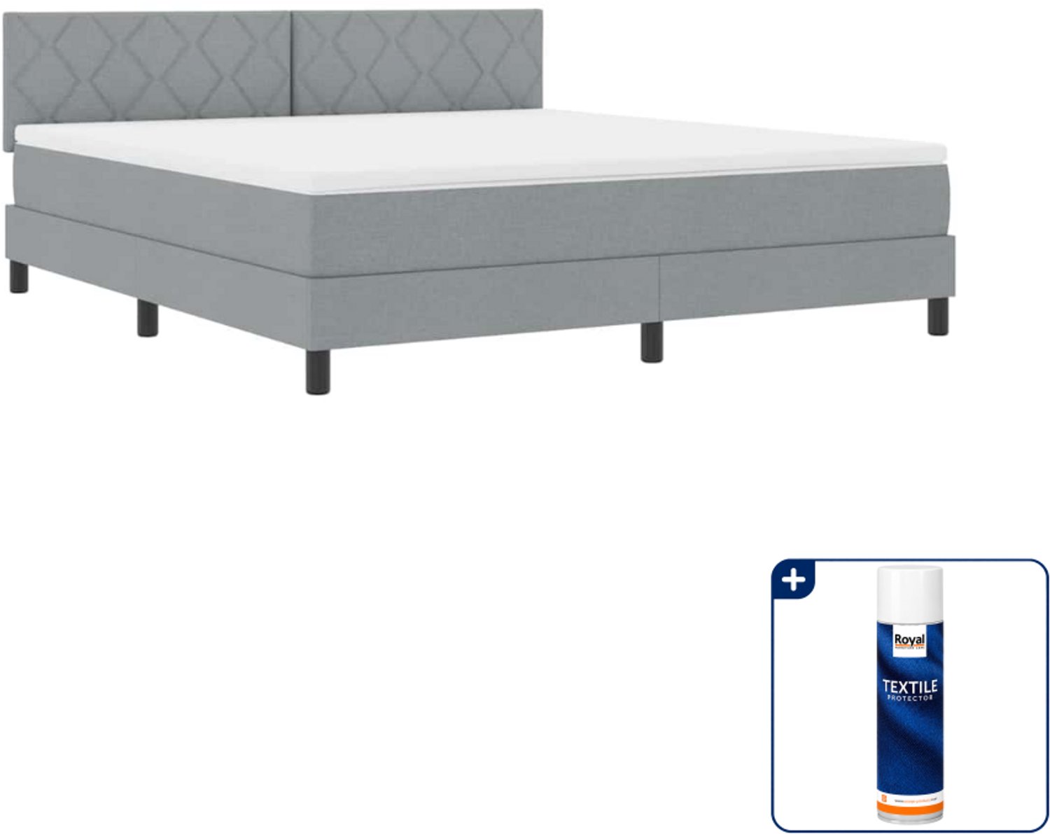 vidaXL Kingsize boxspring bed - 180 x 200 cm - lichtgrijs - Inclusief textielbeschermer 500 ml