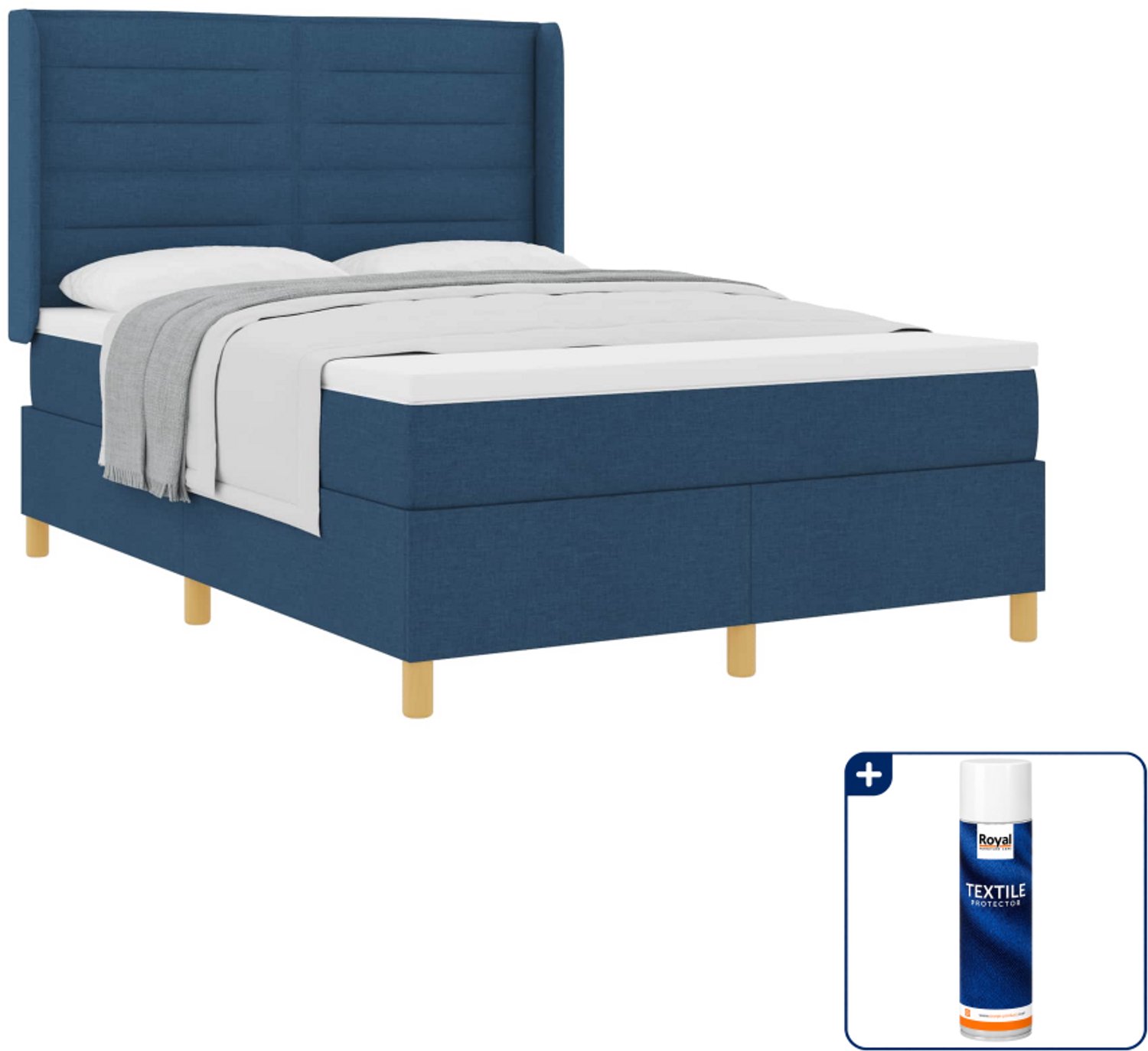vidaXL boxspringbed - 140 x 190 cm - stof - blauw - Inclusief textielbeschermer 500 ml