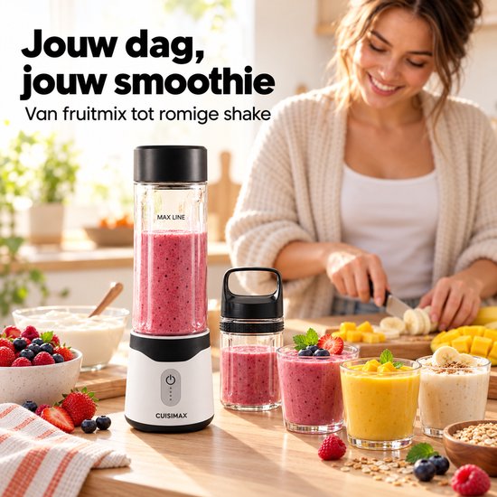 Cuisimax Blender to go met 2 Drinkflessen - Draadloos - 550ML - Smoothie maker - Draagbare blender - Oplaadbare mini blender van Cuisimax — afbeelding 2