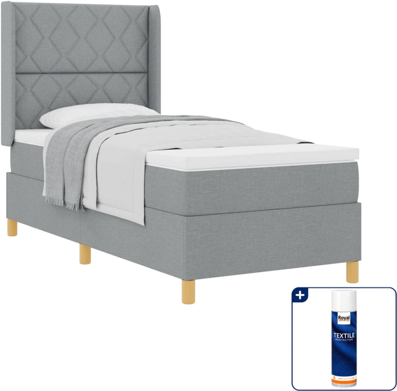 vidaXL boxspringbed - 90 x 200 cm - lichtgrijs - Inclusief textielbeschermer 500 ml