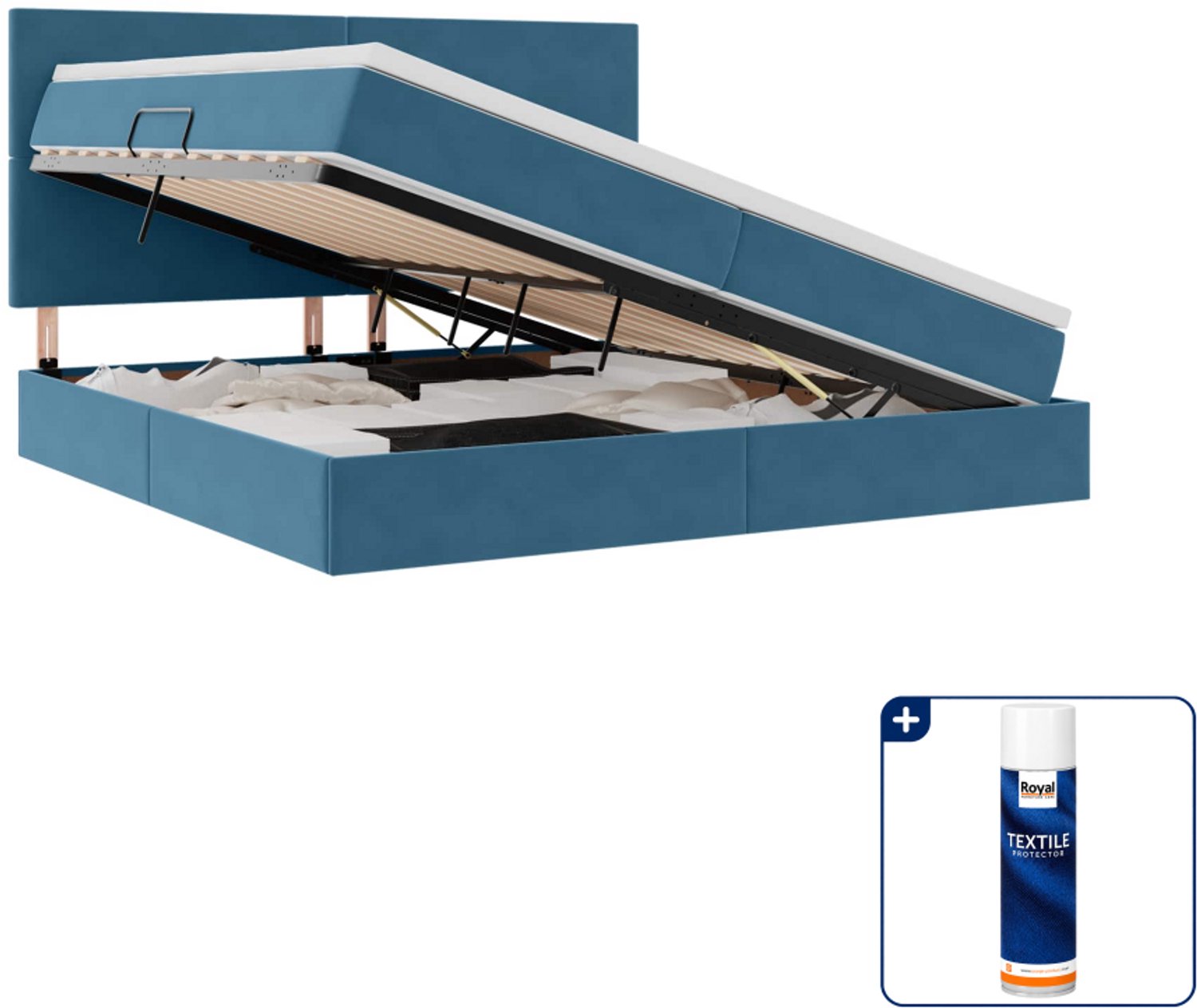 vidaXL led opslagbed met matras - 200 x 200 cm - donkerblauw - Inclusief textielbeschermer 500 ml Crème