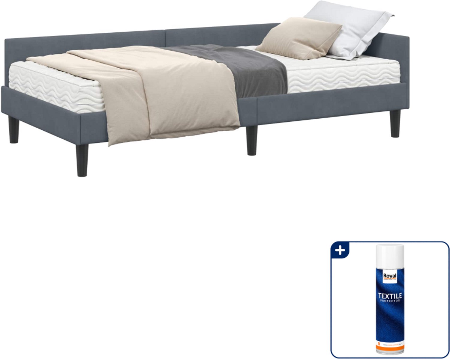 vidaXL hoekbedframe met matras 2 stuks - 90 x 200 cm - fluweel - donkergrijs - Inclusief textielbeschermer 500 ml