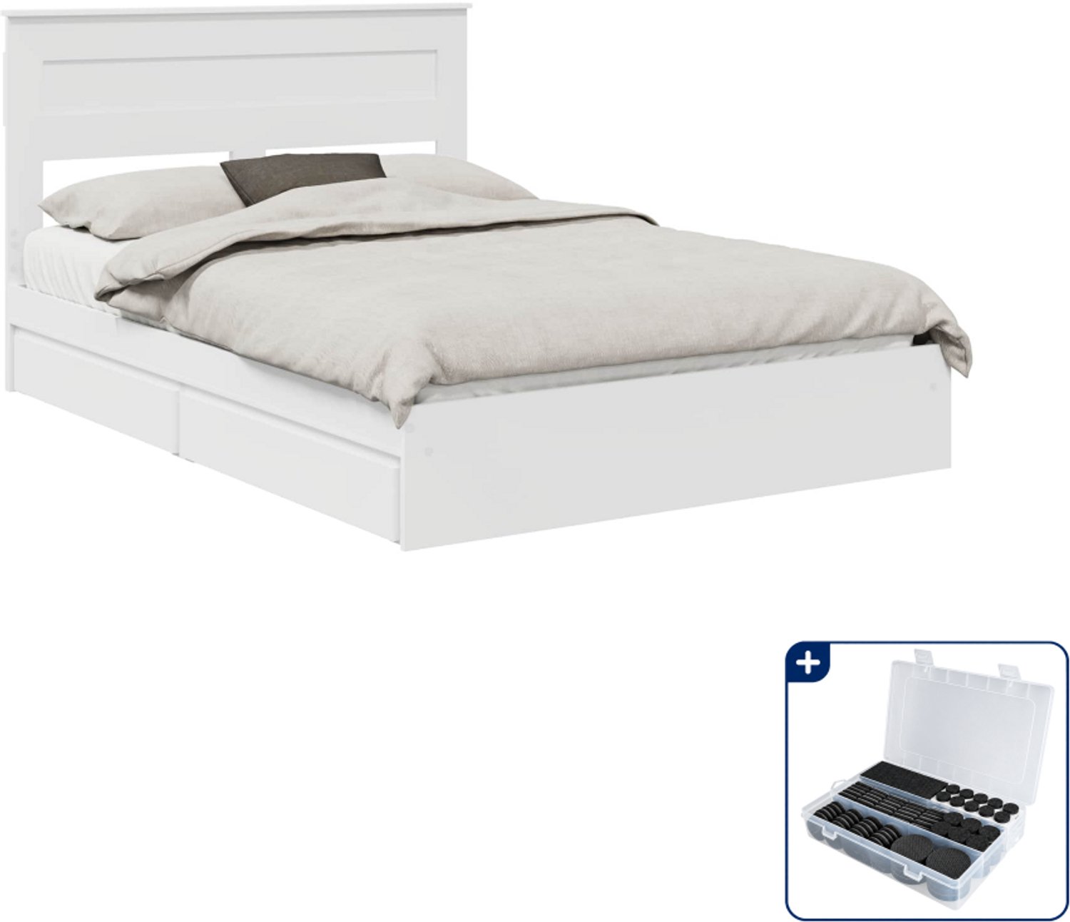 vidaXL bedframe - Small double - 140 x 200 cm - bewerkt hout - wit - Inclusief antikrasvilt 177-delig Grijs