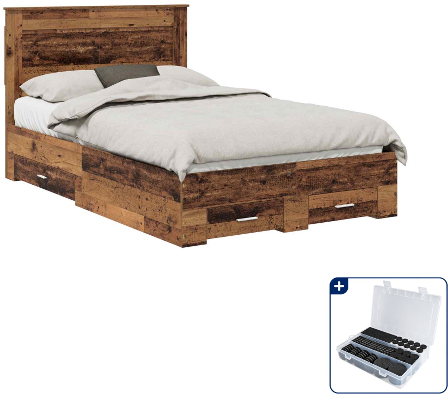 vidaXL bedframe - 120 x 190 cm - bewerkt hout - oudhout - Inclusief antikrasvilt 177-delig Grijs
