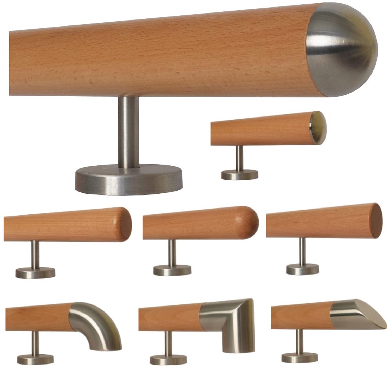 Beuken Houten Trapleuning met Roestvrijstalen Houder