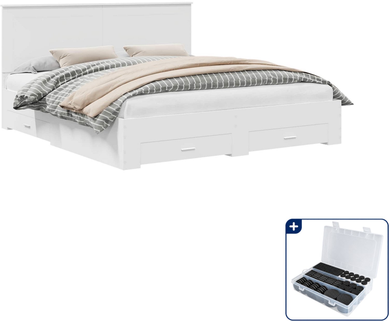 vidaXL bedframe Kingsize - 180 x 200 cm - bewerkt hout - wit - Inclusief antikrasvilt 177-delig Bruin