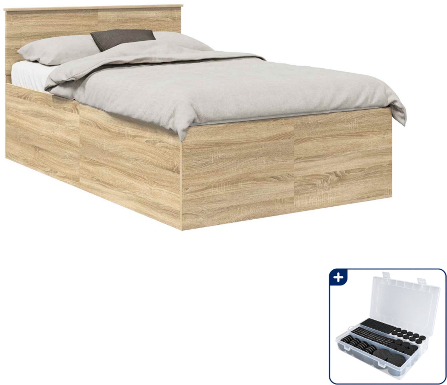 vidaXL Bedframe - 120 x 200 cm - bewerkt hout - sonoma eiken - Inclusief antikrasvilt 177-delig Grijs