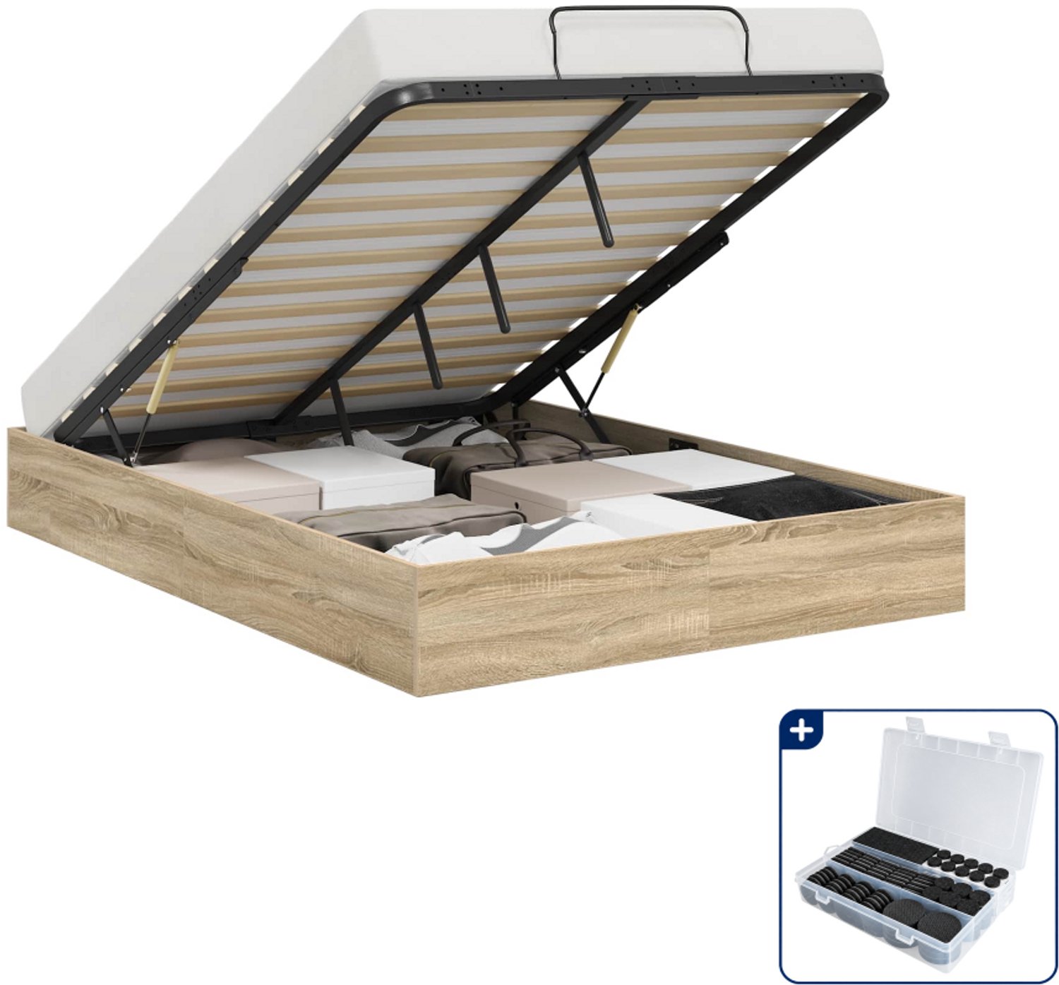 vidaXL ottoman bedframe - 150 x 200 cm - geconstrueerd hout - sonoma eiken - Inclusief antikrasvilt 177-delig Bruin