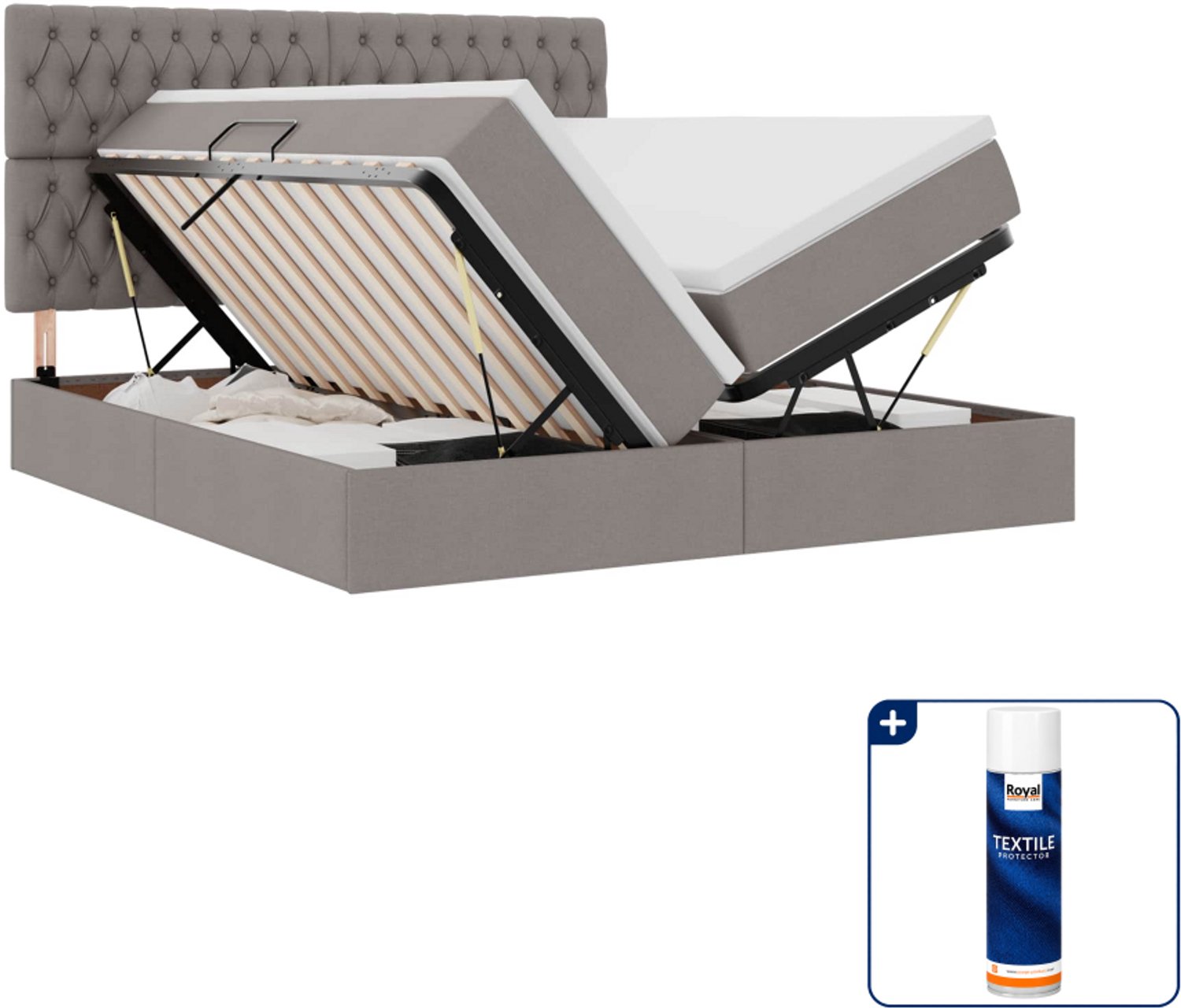 vidaXL opbergbed - 200 x 200 cm - taupe - Inclusief textielbeschermer 500 ml