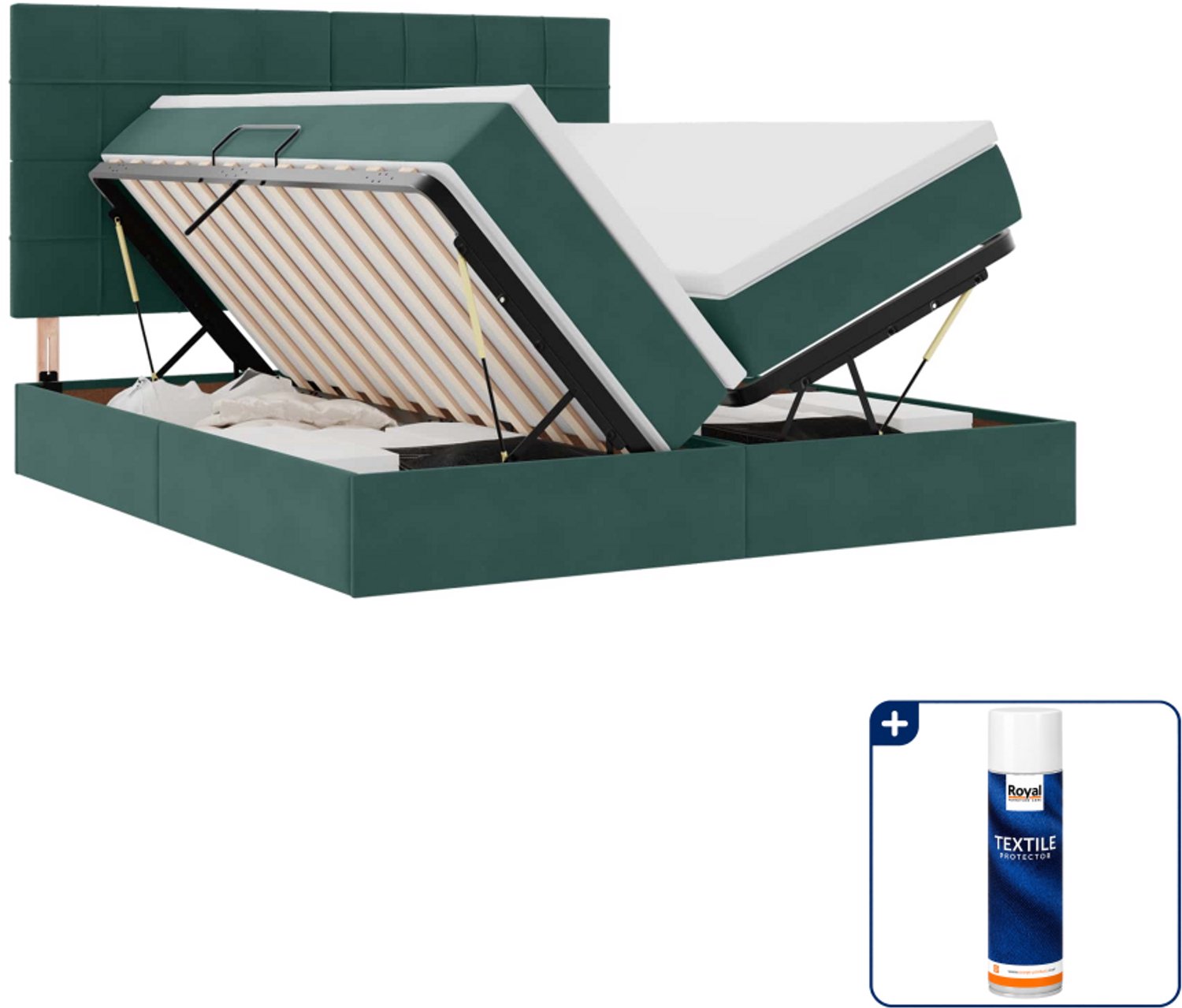 vidaXL opbergbed Kingsize - 180 x 200 cm - fluweel - donkergroen - Inclusief textielbeschermer 500 ml