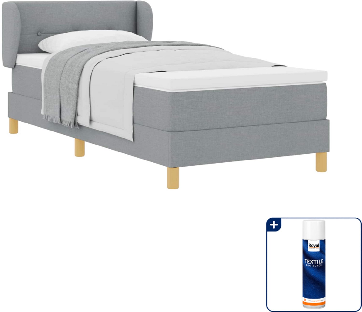 vidaXL Boxspringbed - 80 x 200 cm - lichtgrijs - Inclusief textielbeschermer 500 ml