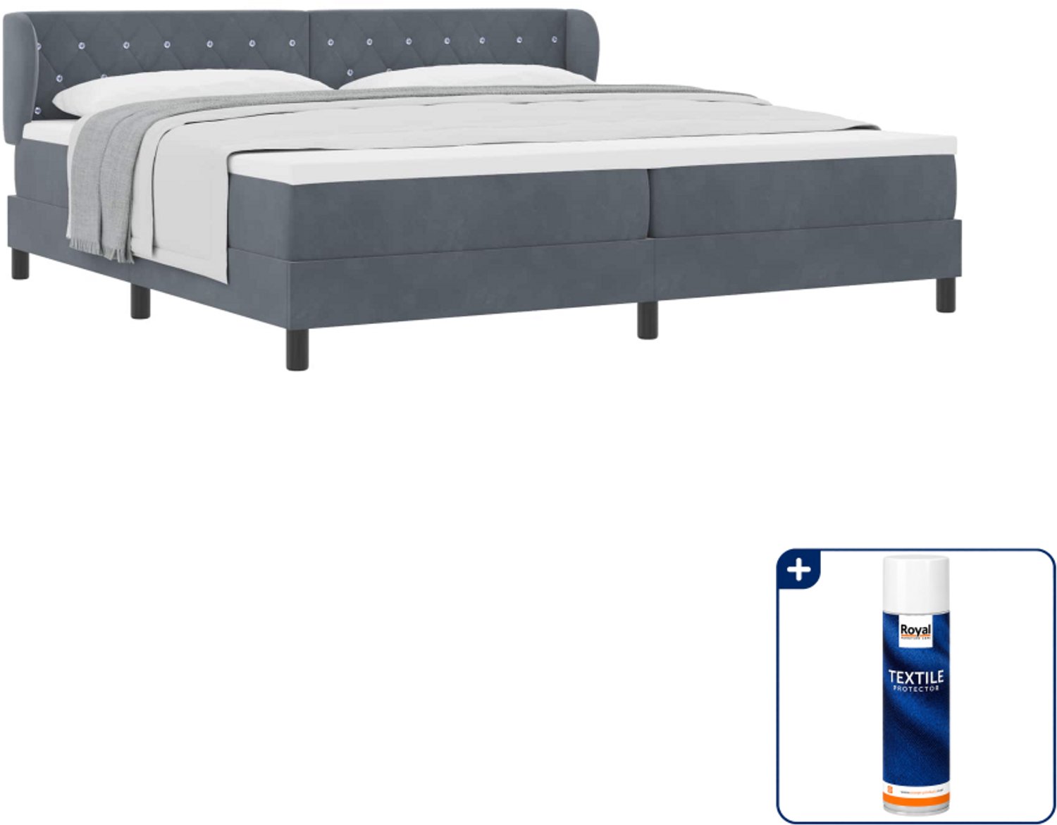 vidaXL boxspringbed 200 x 200 cm - fluweel - donkergrijs - Inclusief textielbeschermer 500 ml