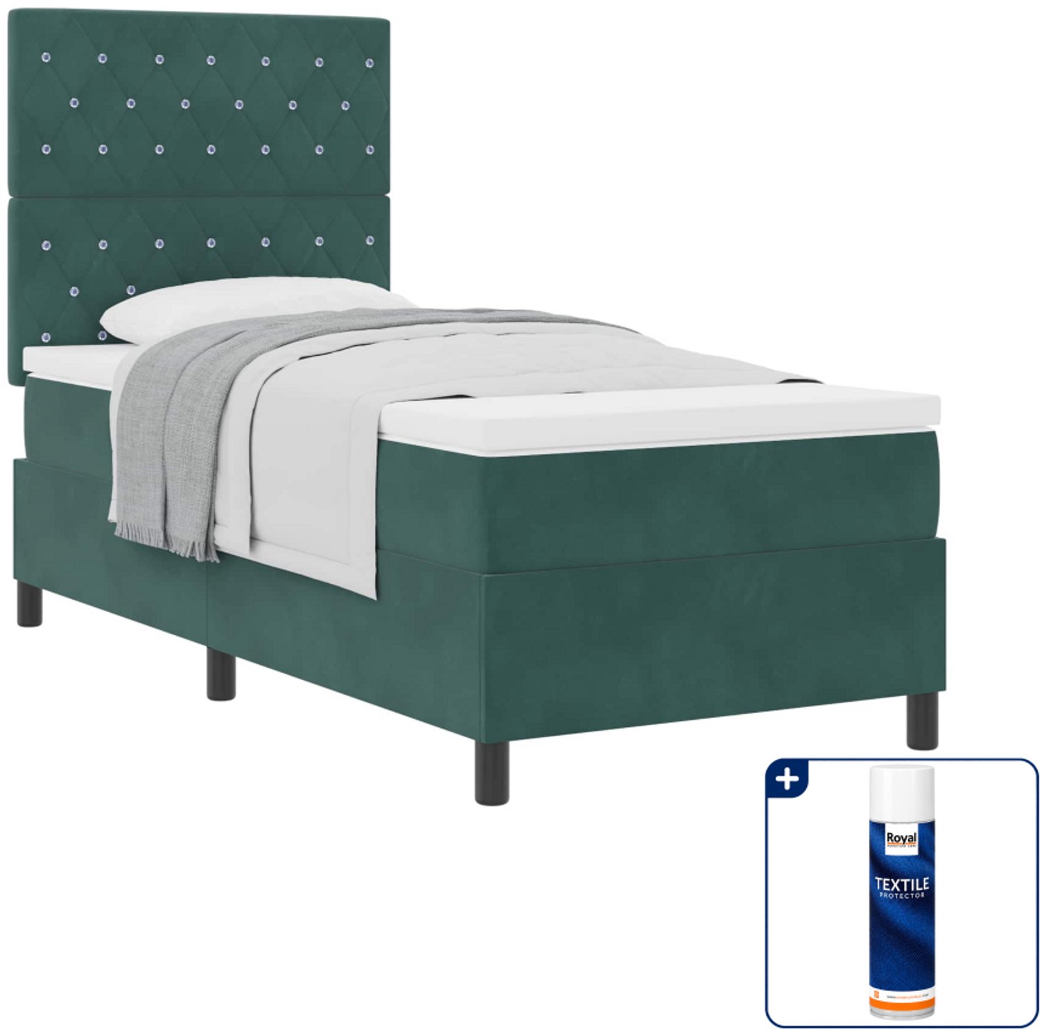 vidaXL boxspringbed - 90 x 200 cm - fluweel - donkergroen - Inclusief textielbeschermer 500 ml