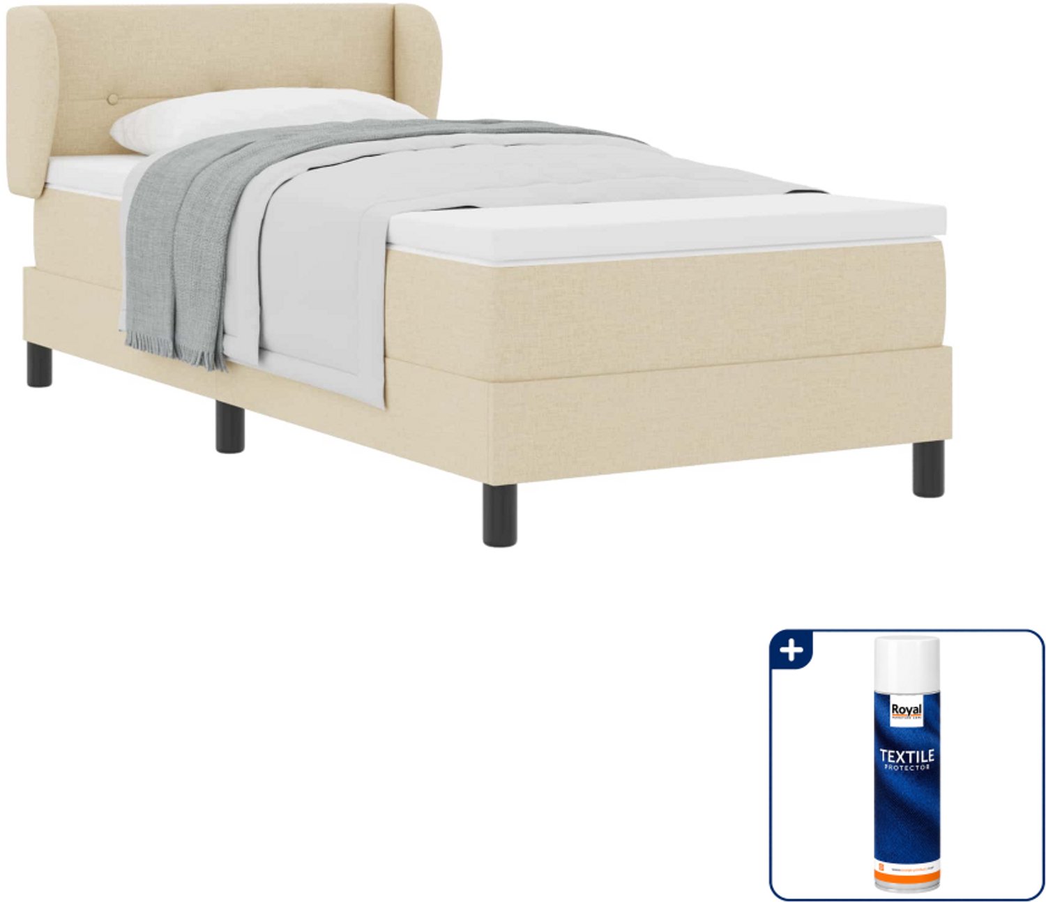 vidaXL boxspringbed - 80 x 200 cm - crème - Inclusief textielbeschermer 500 ml