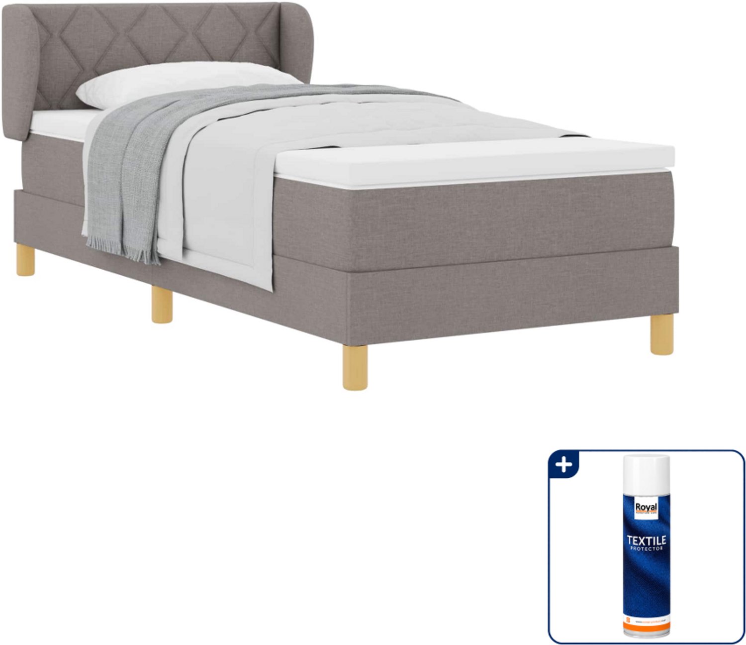 vidaXL boxspringbed - 90 x 190 cm - taupe - Inclusief textielbeschermer 500 ml