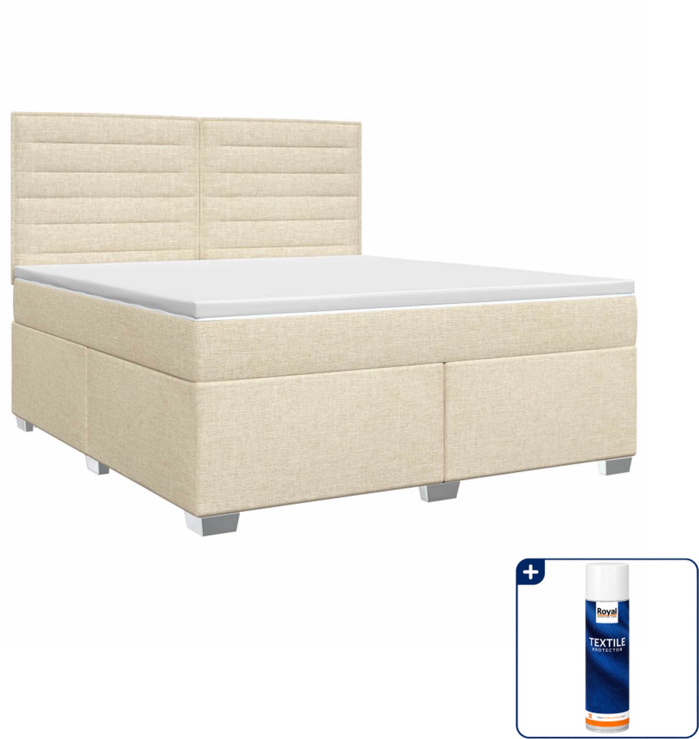 vidaXL Boxspringbed - Small double - 140 x 200 cm - crèmekleurig - Inclusief textielbeschermer 500 ml