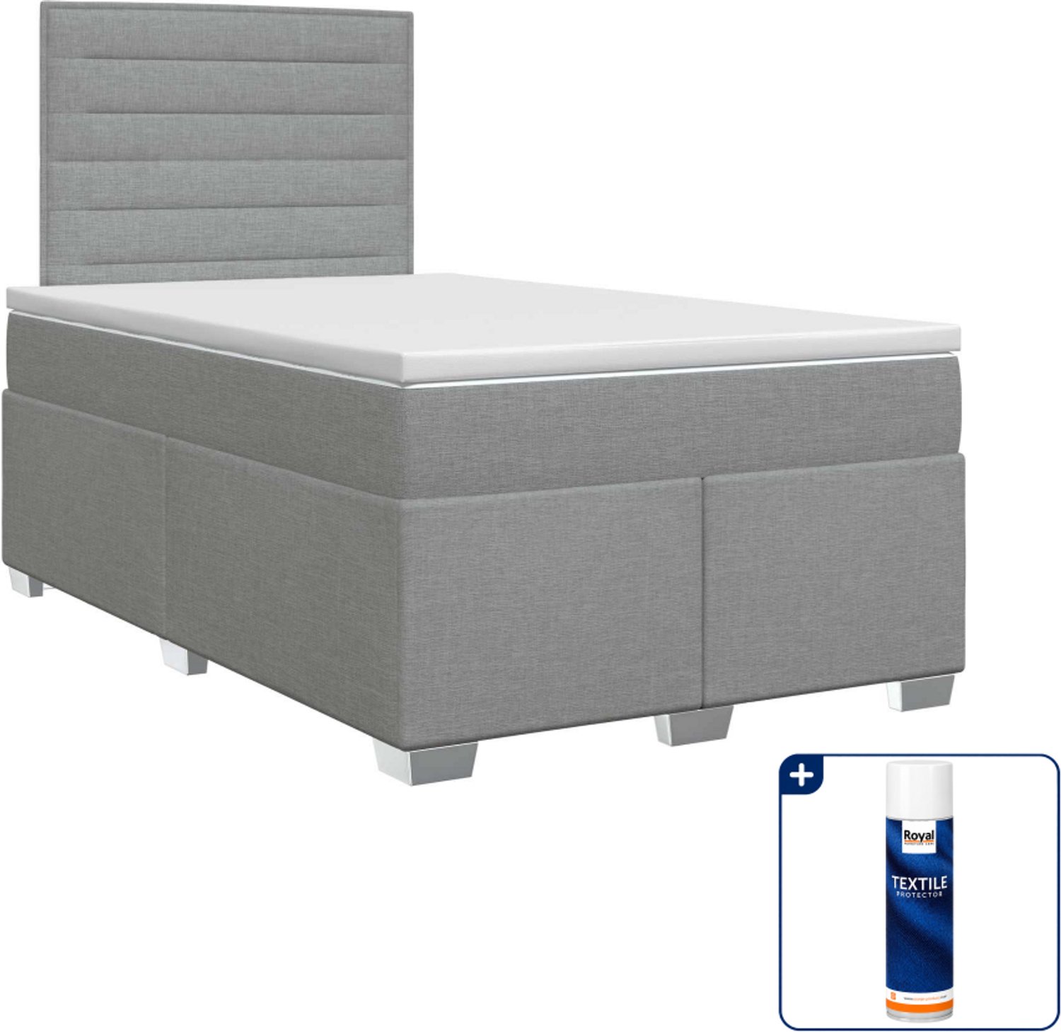 vidaXL Boxspringbed met matras - 120 x 200 cm - stof - lichtgrijs - Inclusief textielbeschermer 500 ml