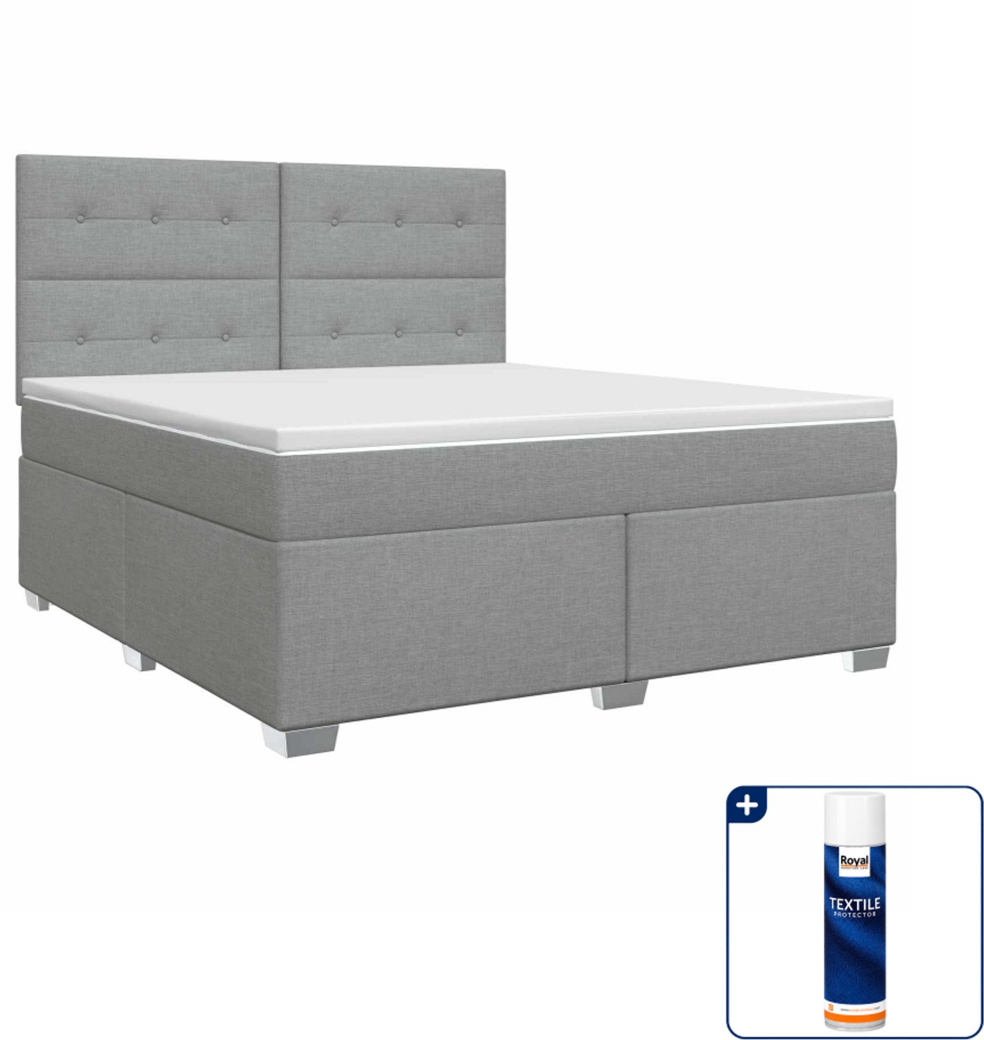 vidaXL boxspringbed met matras - 140 x 190 cm - stof - lichtgrijs - Inclusief textielbeschermer 500 ml