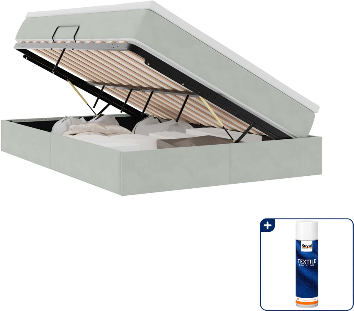 vidaXL Opbergbed - Small double - 140 x 200 cm - lichtgrijs - Inclusief textielbeschermer 500 ml Zwart