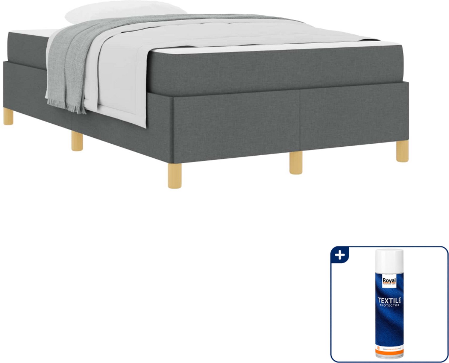 vidaXL bedframe met matras - 120 x 190 cm - donkergrijs - Inclusief textielbeschermer 500 ml Lichtgrijs
