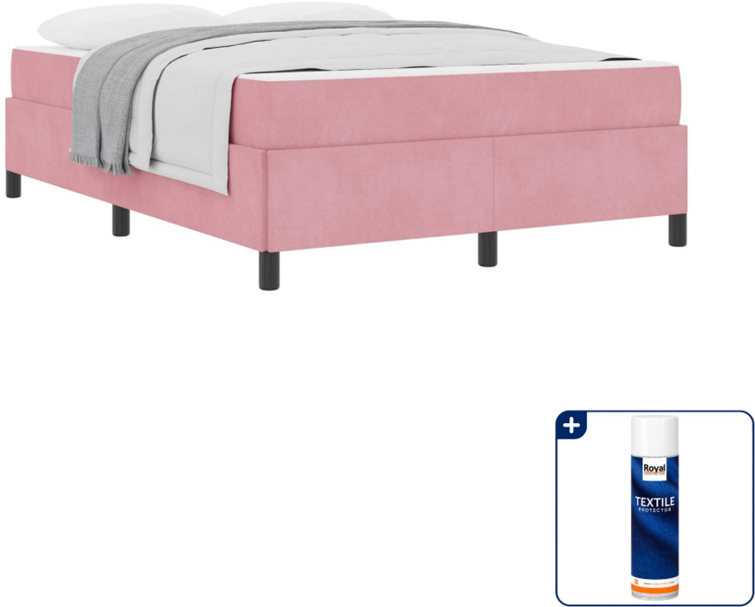vidaXL bed met matras - Small double - 140 x 200 cm - roze - Inclusief textielbeschermer 500 ml Wit