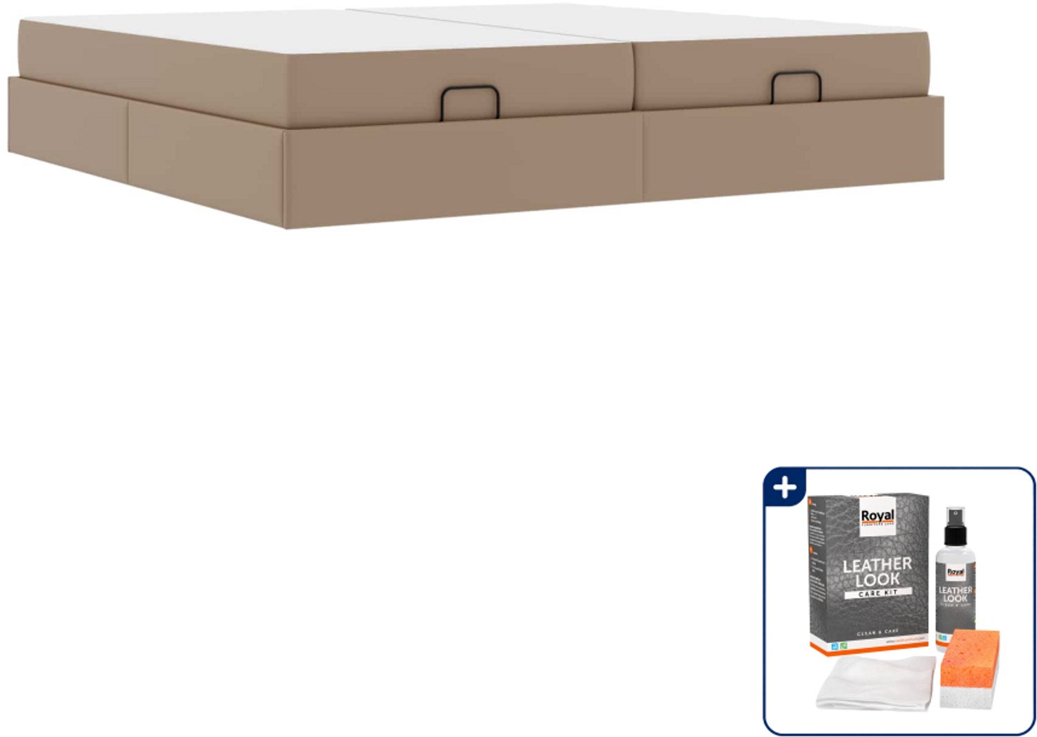 vidaXL bedframe met 2 matrassen - 100 x 200 cm - tan - Inclusief onderhoudsset voor kunstleer 150 ml Bruin