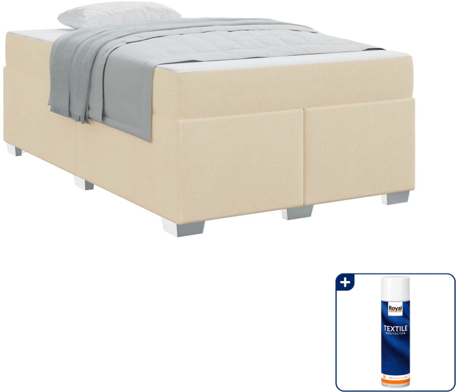 vidaXL bed met matras - 120 x 200 cm - stof - crème - Inclusief textielbeschermer 500 ml Grijs