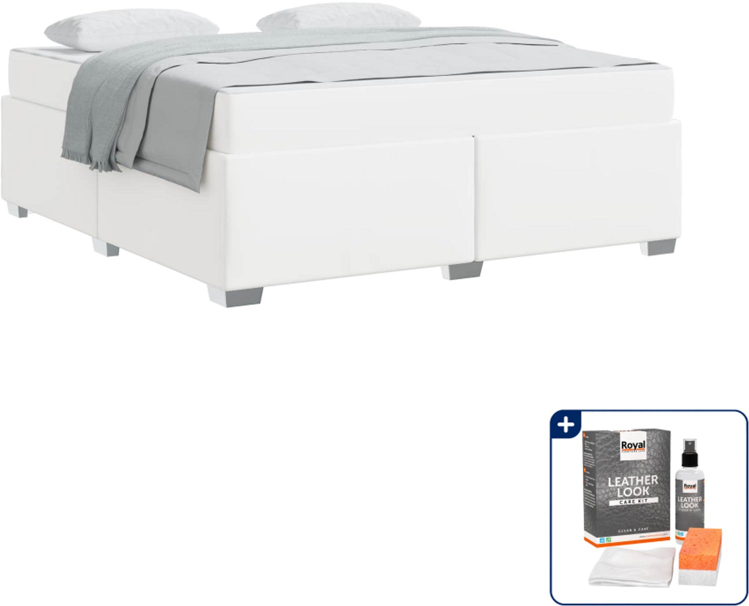 vidaXL bed met matras - Kingsize - 180 x 200 cm - wit - Inclusief onderhoudsset voor kunstleer 150 ml