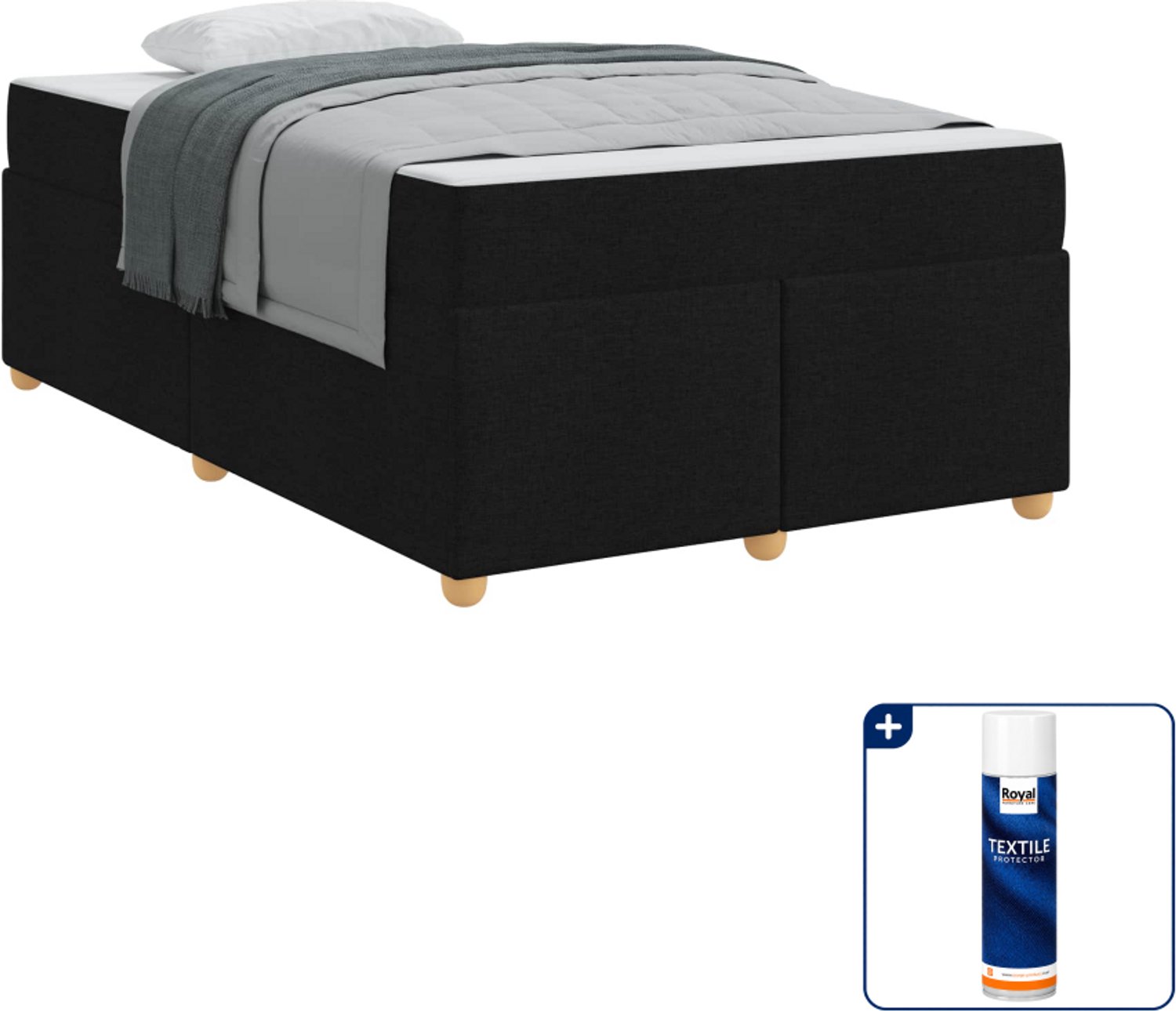 vidaXL Bed met matras - 120 x 200 cm - stof - zwart - Inclusief textielbeschermer 500 ml Grijs
