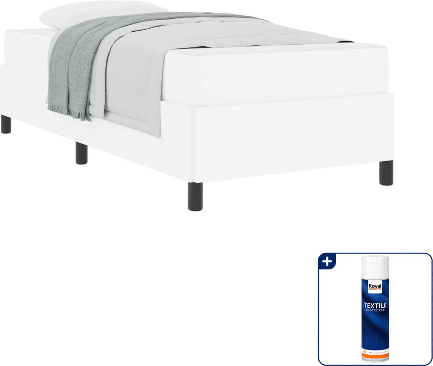 vidaXL bed met matras - 90 x 190 cm - stof - wit - Inclusief textielbeschermer 500 ml Zwart