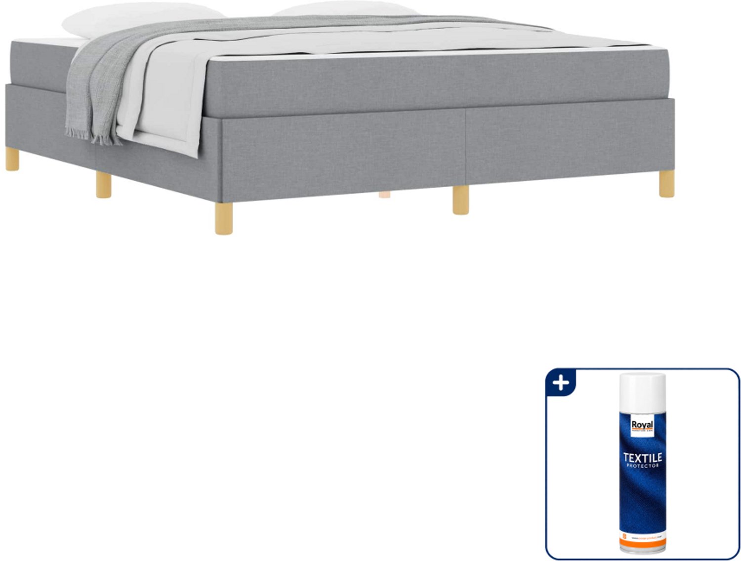 vidaXL Kingsize bedframe 180 x 200 cm - lichtgrijs - Inclusief textielbeschermer 500 ml Taupe
