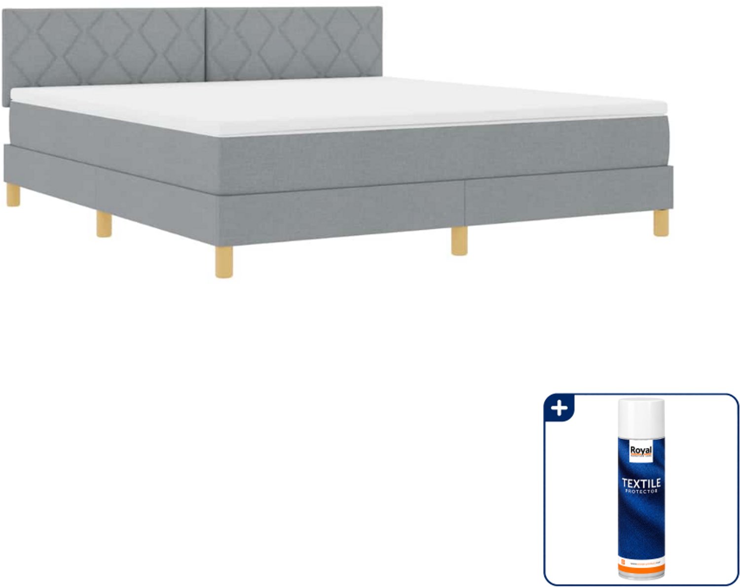 vidaXL LED boxspring - Kingsize - 180 x 200 cm - lichtgrijs - Inclusief textielbeschermer 500 ml