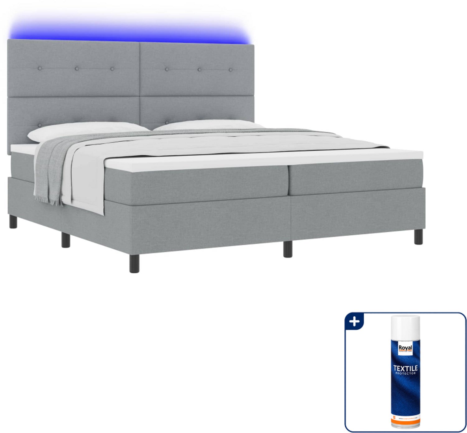 vidaXL boxspring met hoofdbord - 200 x 200 cm - stof - lichtgrijs - Inclusief textielbeschermer 500 ml