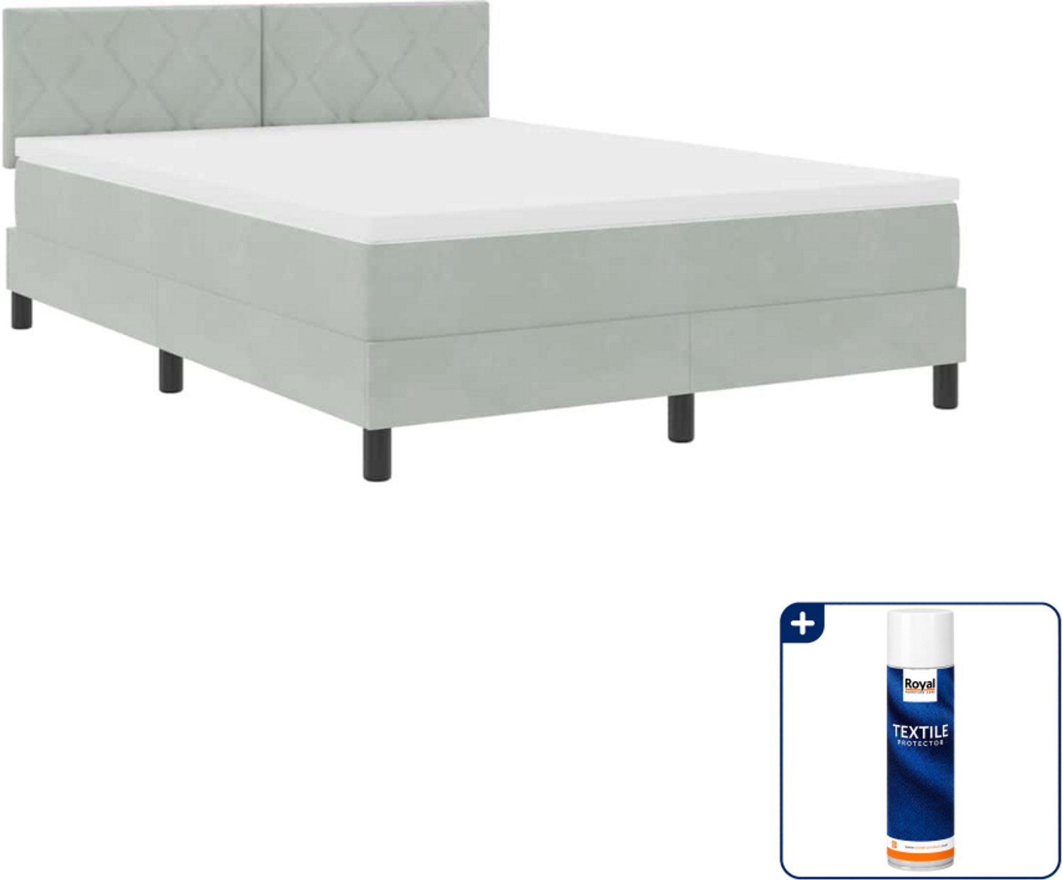 vidaXL LED boxspring Small double - 140 x 200 cm - lichtgrijs - Inclusief textielbeschermer 500 ml
