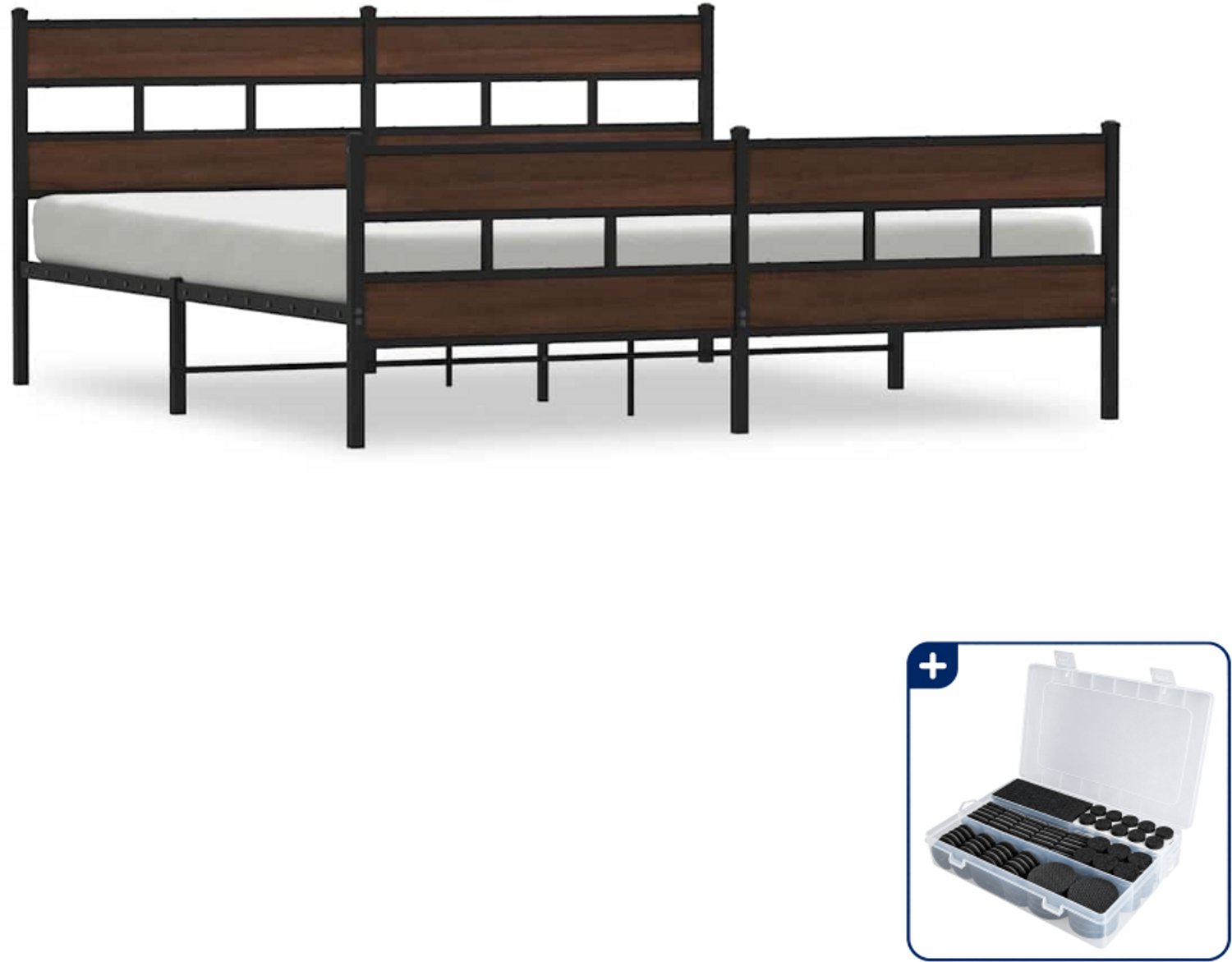vidaXL bedframe - 200 x 200 cm - staal - bruineiken - Inclusief antikrasvilt 177-delig