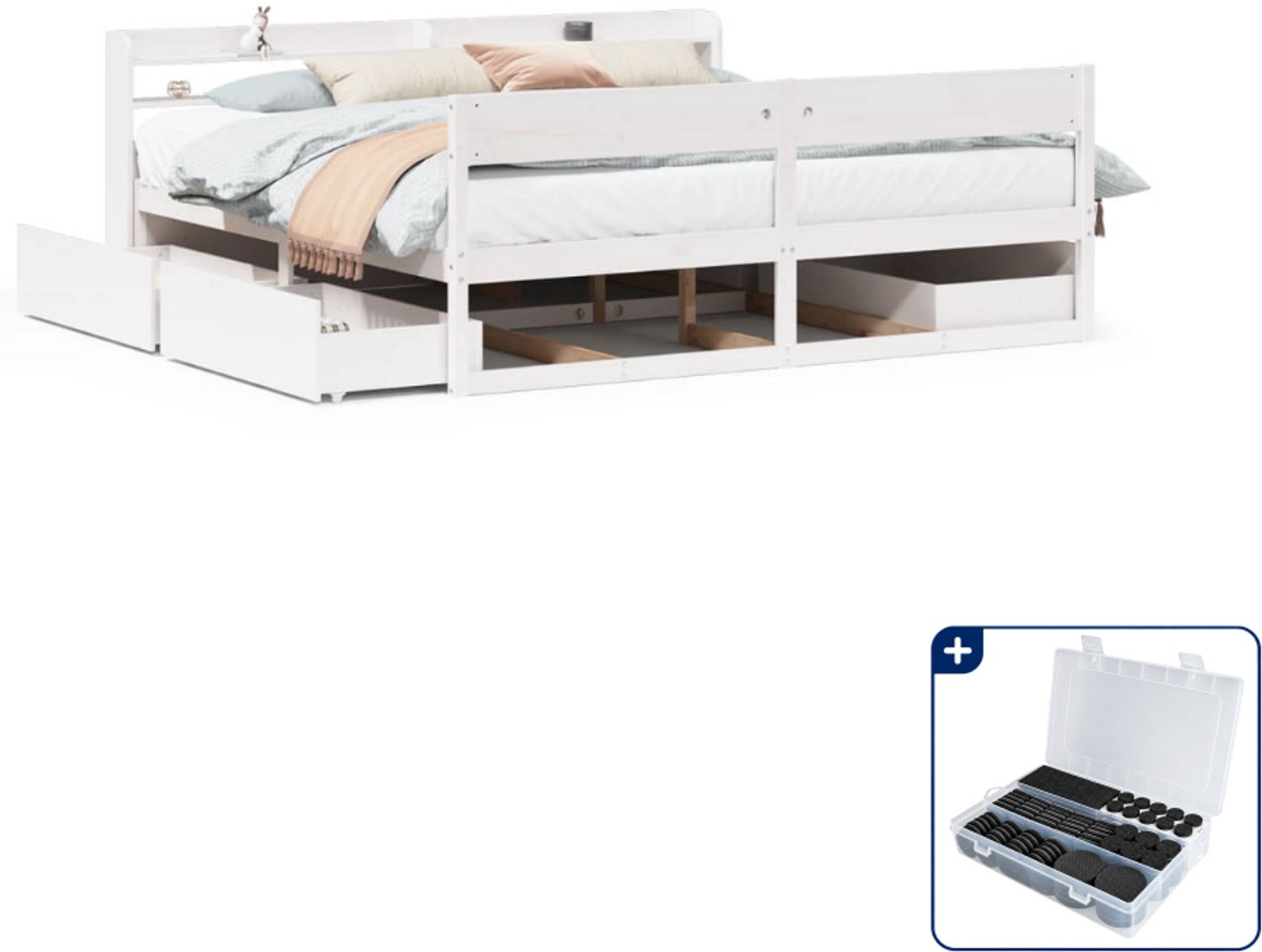 vidaXL Bedframe - 200 x 200 cm - massief grenenhout - wit - Inclusief antikrasvilt 177-delig