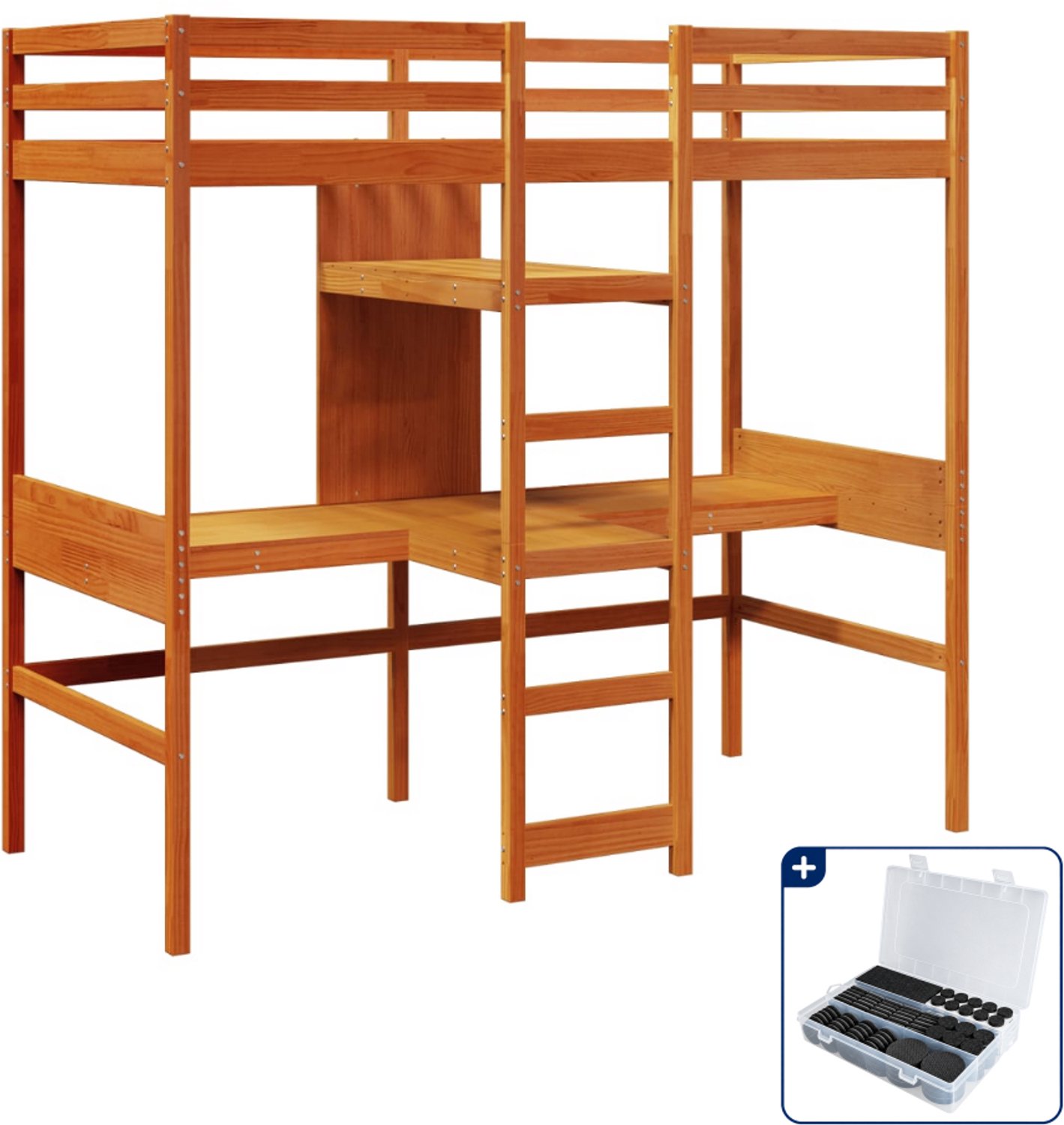 vidaXL hoogslaper 90 x 200 cm - massief grenenhout - wasbruin - Inclusief antikrasvilt 177-delig