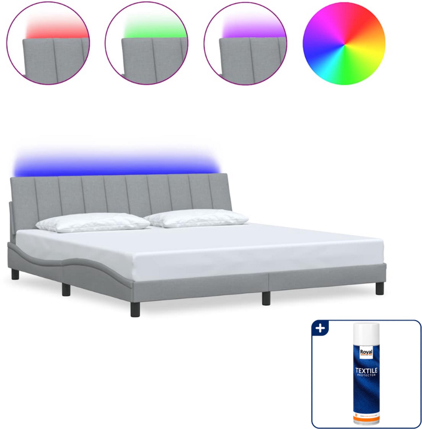 vidaXL Bedframe Dover 200 x 200 cm - lichtgrijs - Inclusief textielbeschermer 500 ml Zwart